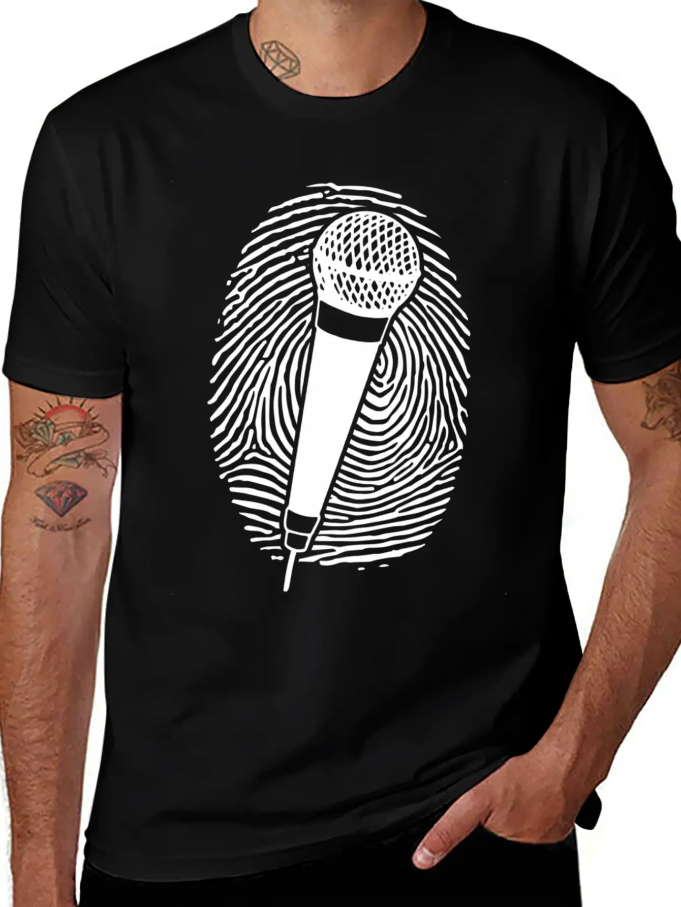 Microphone Thumbprint Singing Funny Karaoke Girls Stylish Everyday T-Shirt – Unisex Basic Cotton Tee