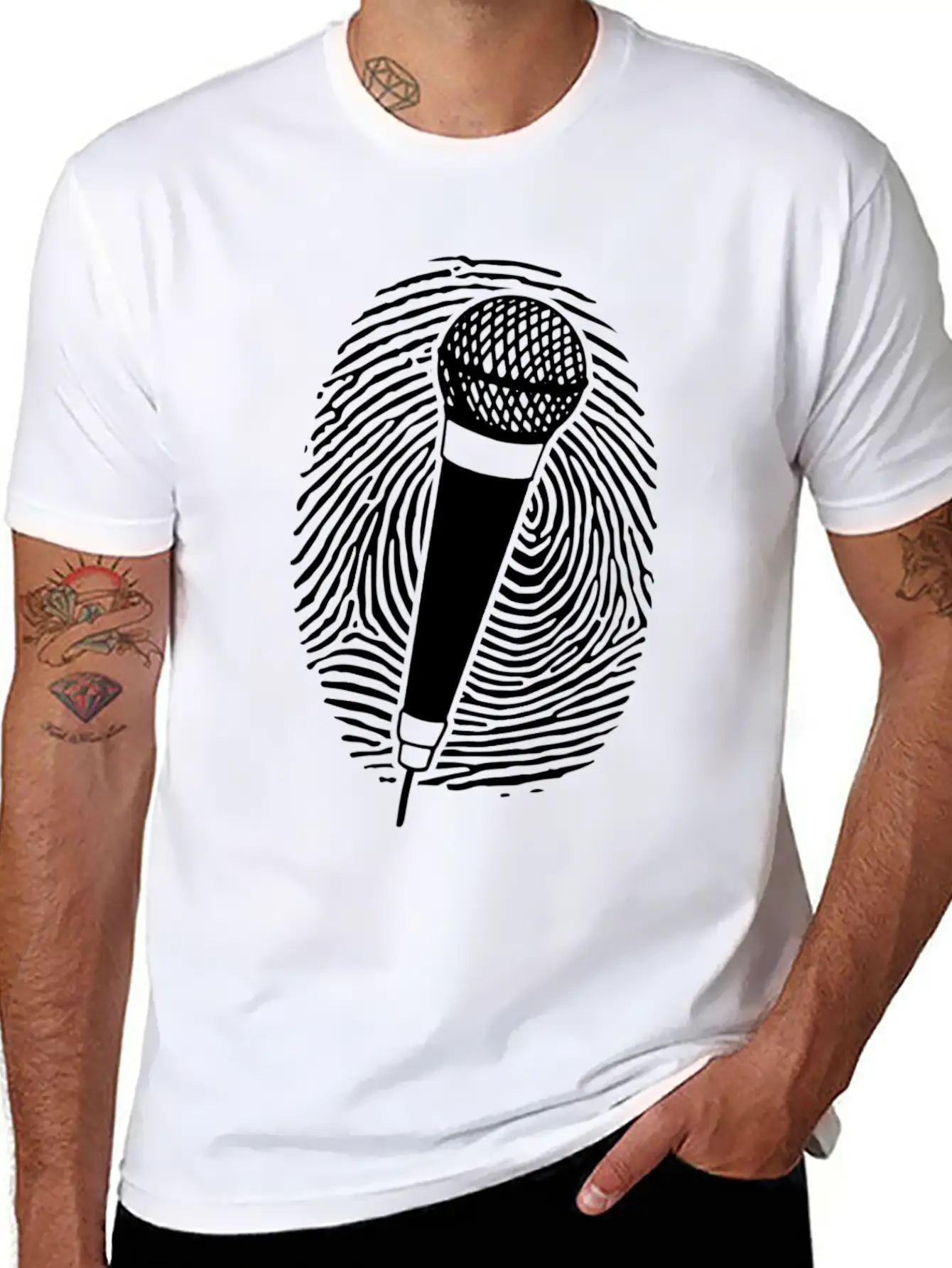 Microphone Thumbprint Singing Funny Karaoke Girls Stylish Everyday T-Shirt – Unisex Basic Cotton Tee