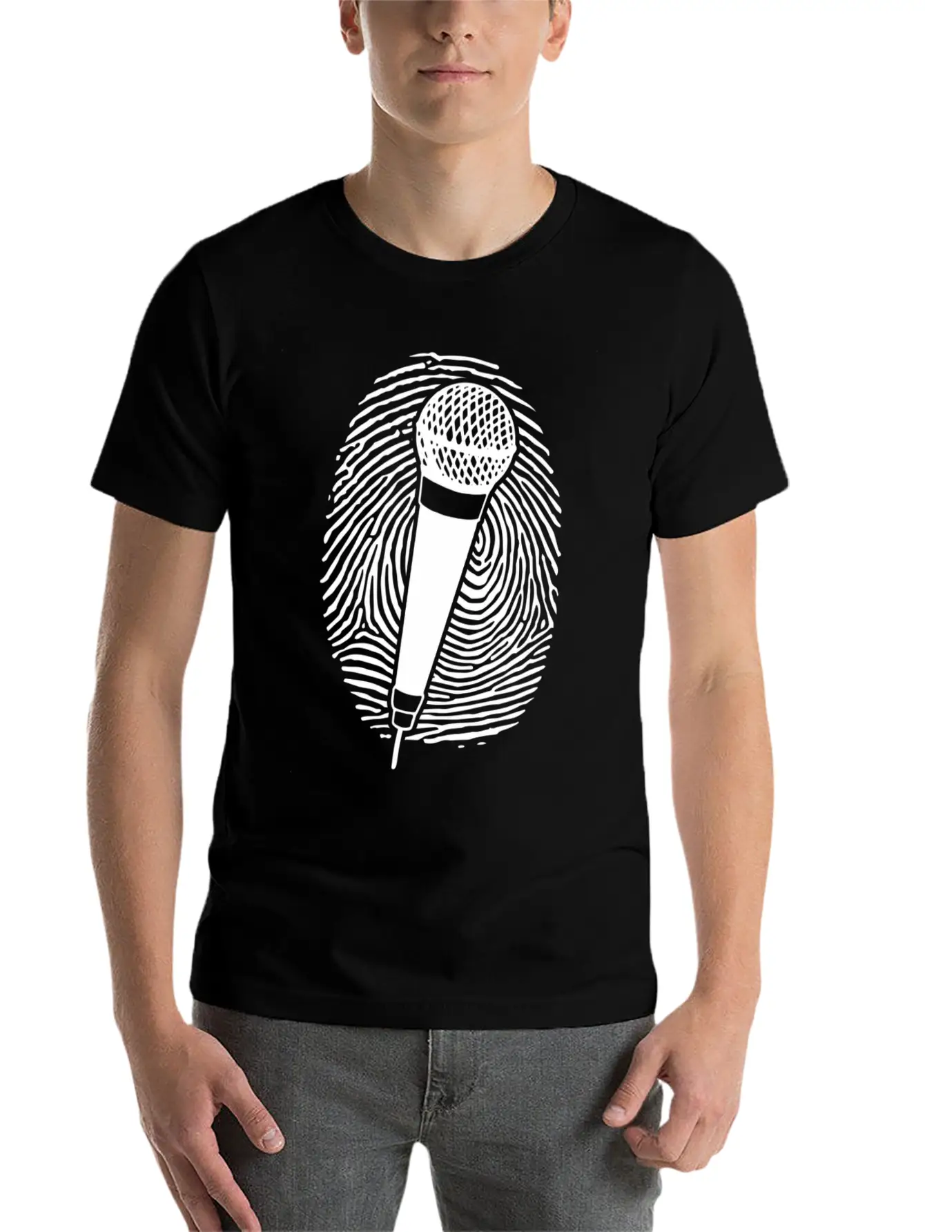 Microphone Thumbprint Singing Funny Karaoke Girls Stylish Everyday T-Shirt – Unisex Basic Cotton Tee