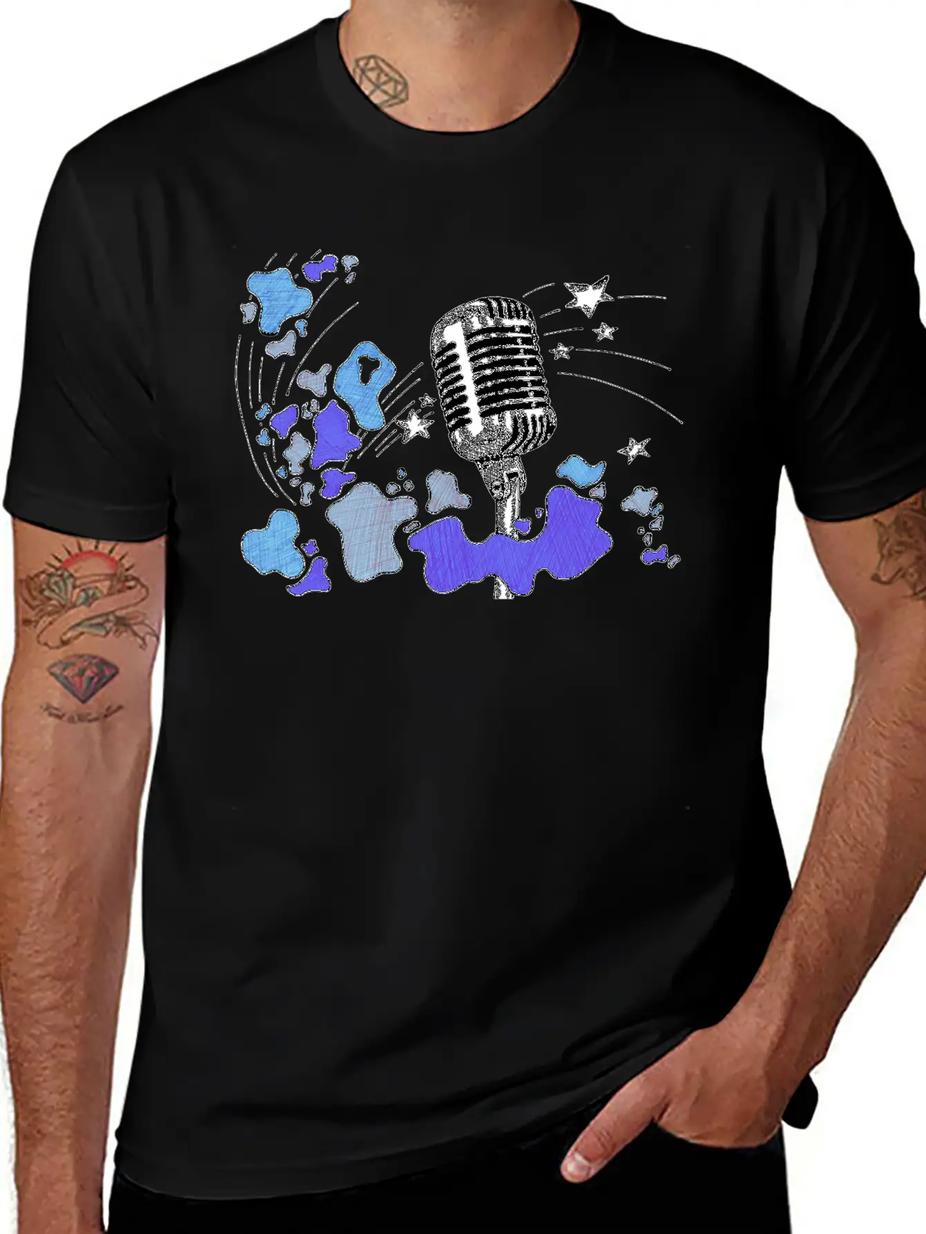 Microphone With Splashes [blue] Comfortable Minimalist Graphic Tee – Summer Style Essential