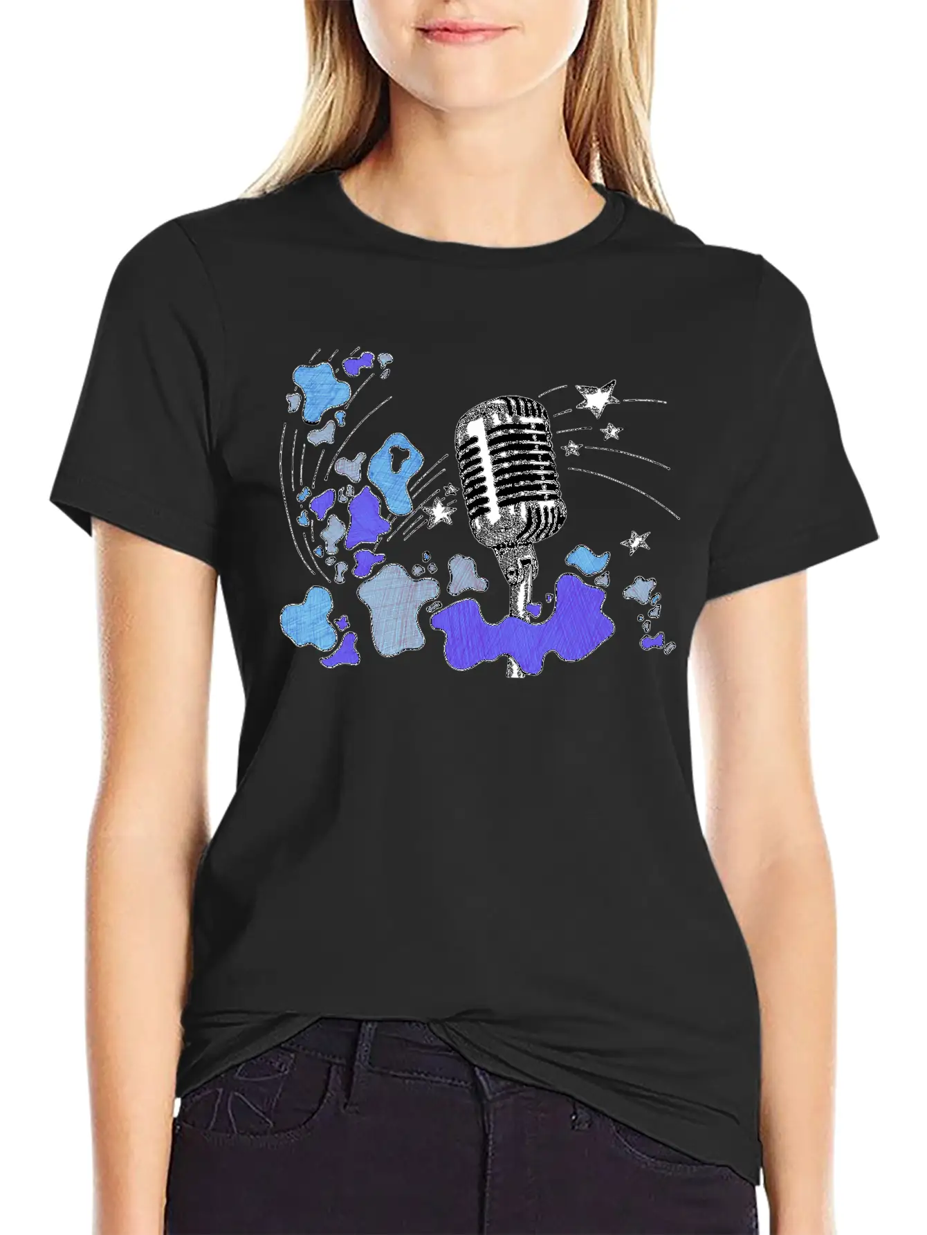 Microphone With Splashes [blue] Comfortable Minimalist Graphic Tee – Summer Style Essential