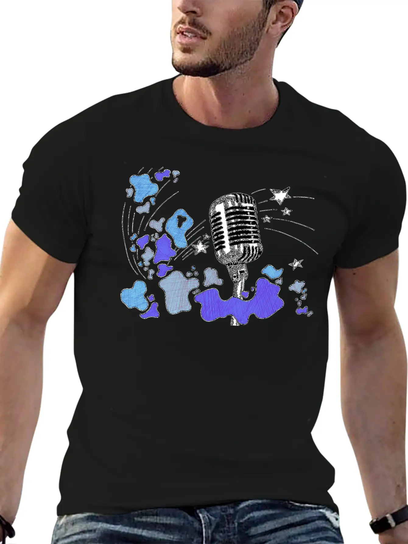 Microphone With Splashes [blue] Comfortable Minimalist Graphic Tee – Summer Style Essential