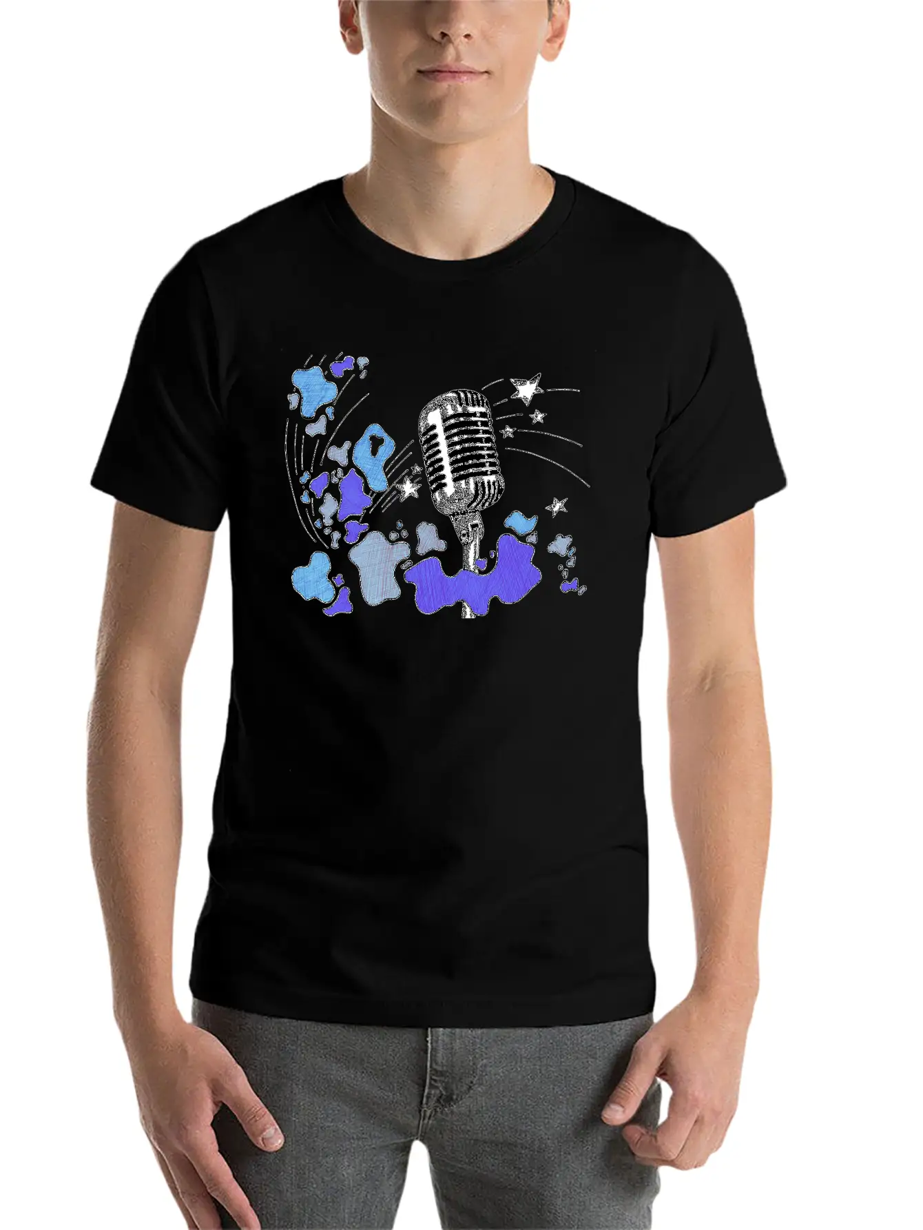 Microphone With Splashes [blue] Comfortable Minimalist Graphic Tee – Summer Style Essential