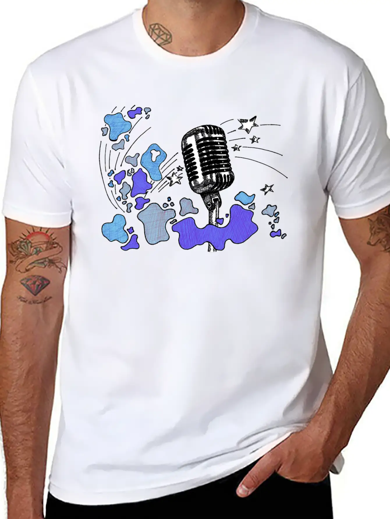 Microphone With Splashes [blue] Comfortable Minimalist Graphic Tee – Summer Style Essential