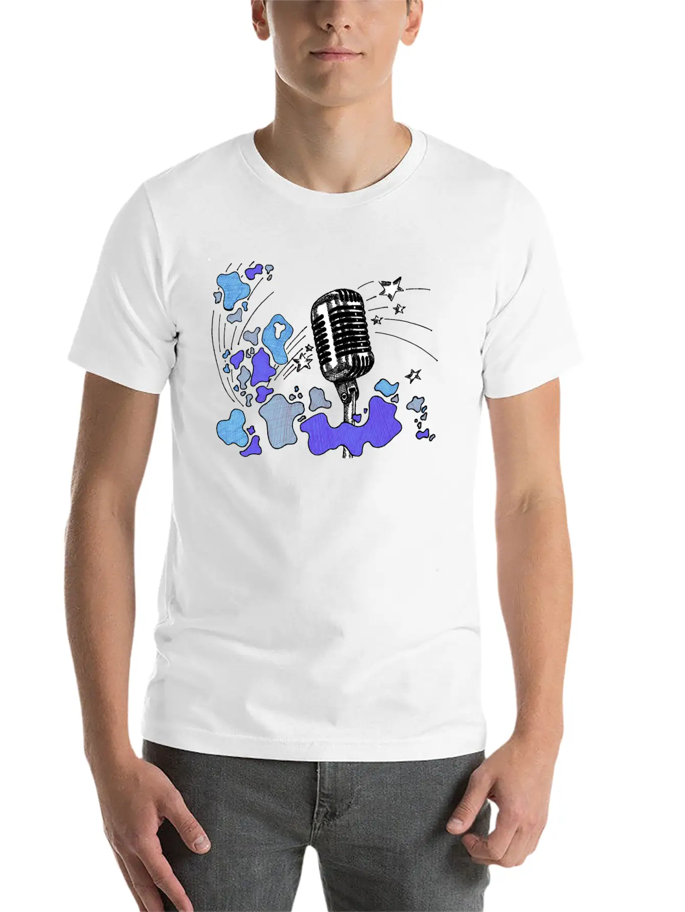 Microphone With Splashes [blue] Comfortable Minimalist Graphic Tee – Summer Style Essential