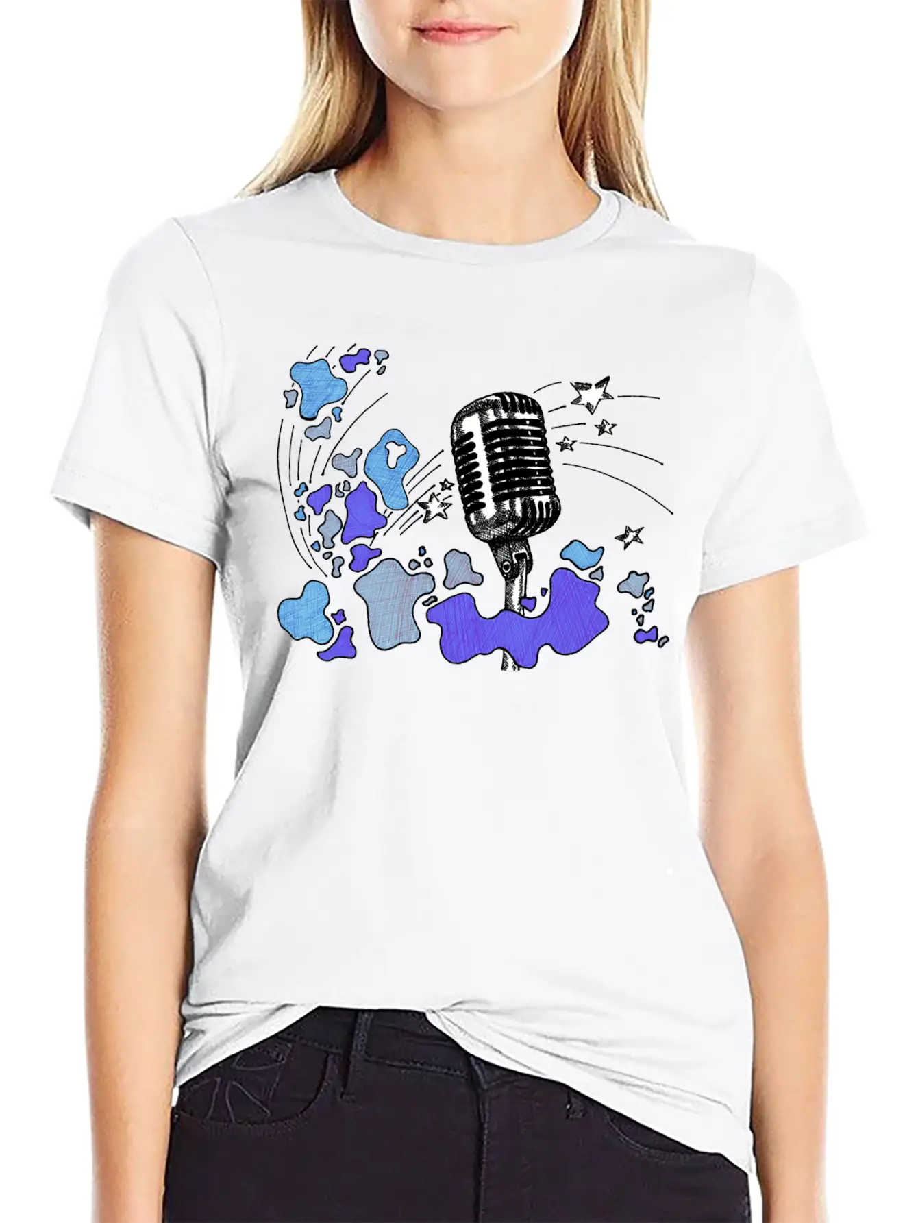 Microphone With Splashes [blue] Comfortable Minimalist Graphic Tee – Summer Style Essential
