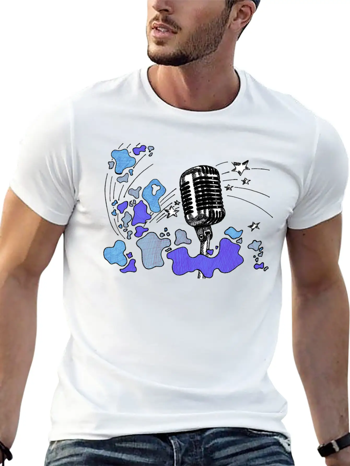 Microphone With Splashes [blue] Comfortable Minimalist Graphic Tee – Summer Style Essential