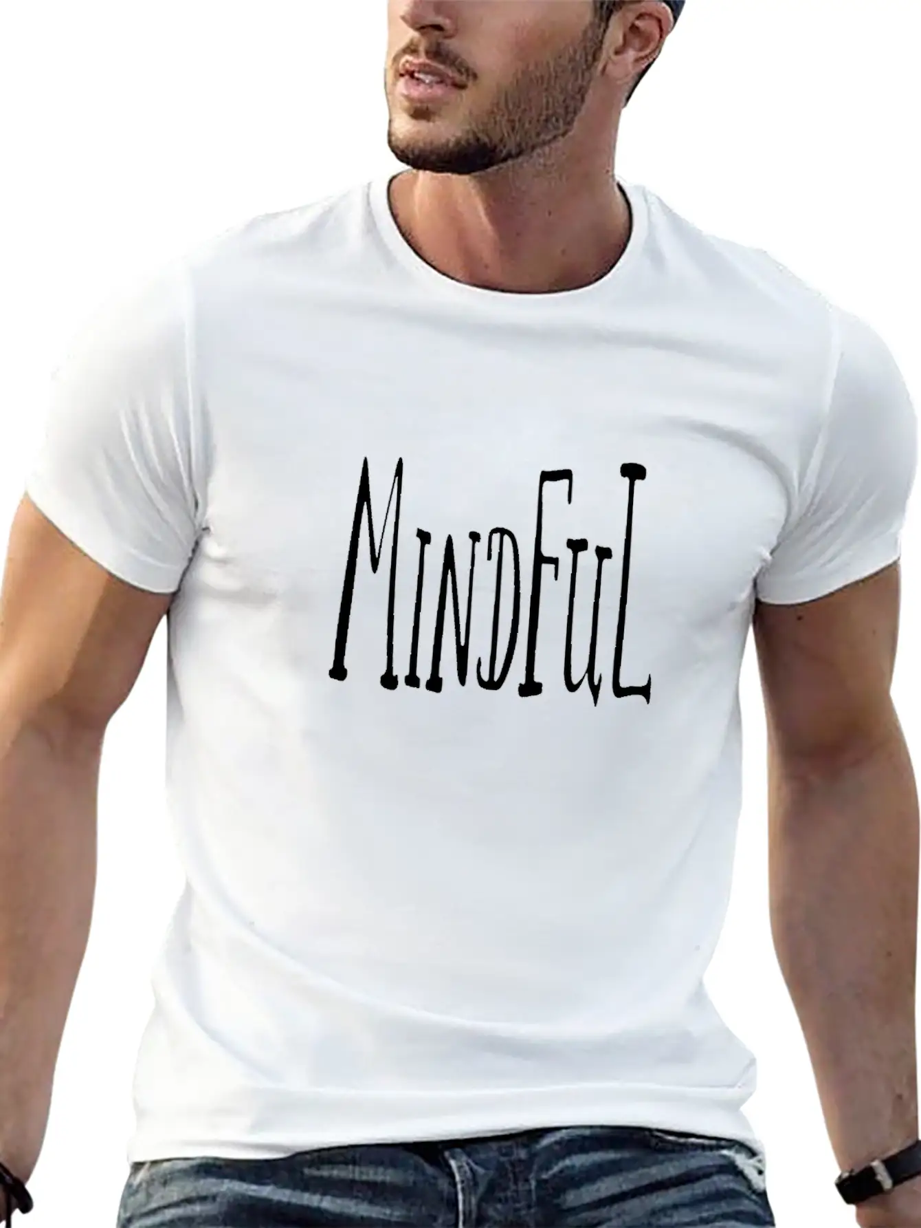 Mindful Word Hand Lettered Stylish Everyday T-Shirt – Unisex Basic Cotton Tee