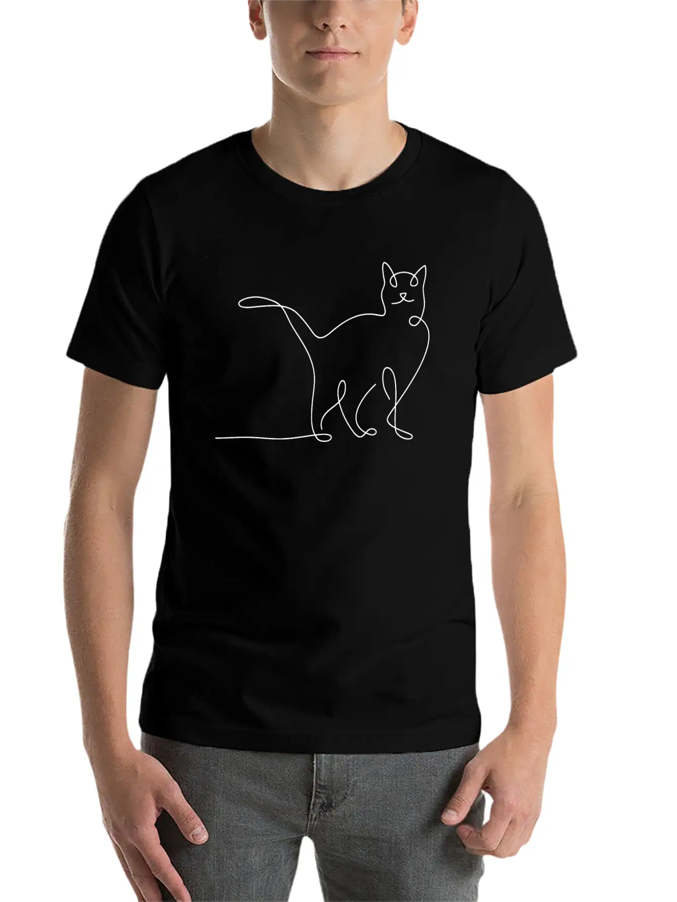 Minimal Cat Simple Simple Kitten Unisex Short Sleeve Soft Cotton T-Shirt – Casual Everyday Wear
