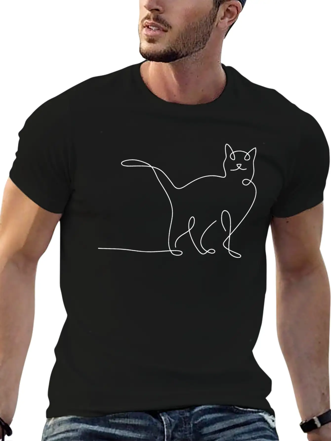 Minimal Cat Simple Simple Kitten Unisex Short Sleeve Soft Cotton T-Shirt – Casual Everyday Wear