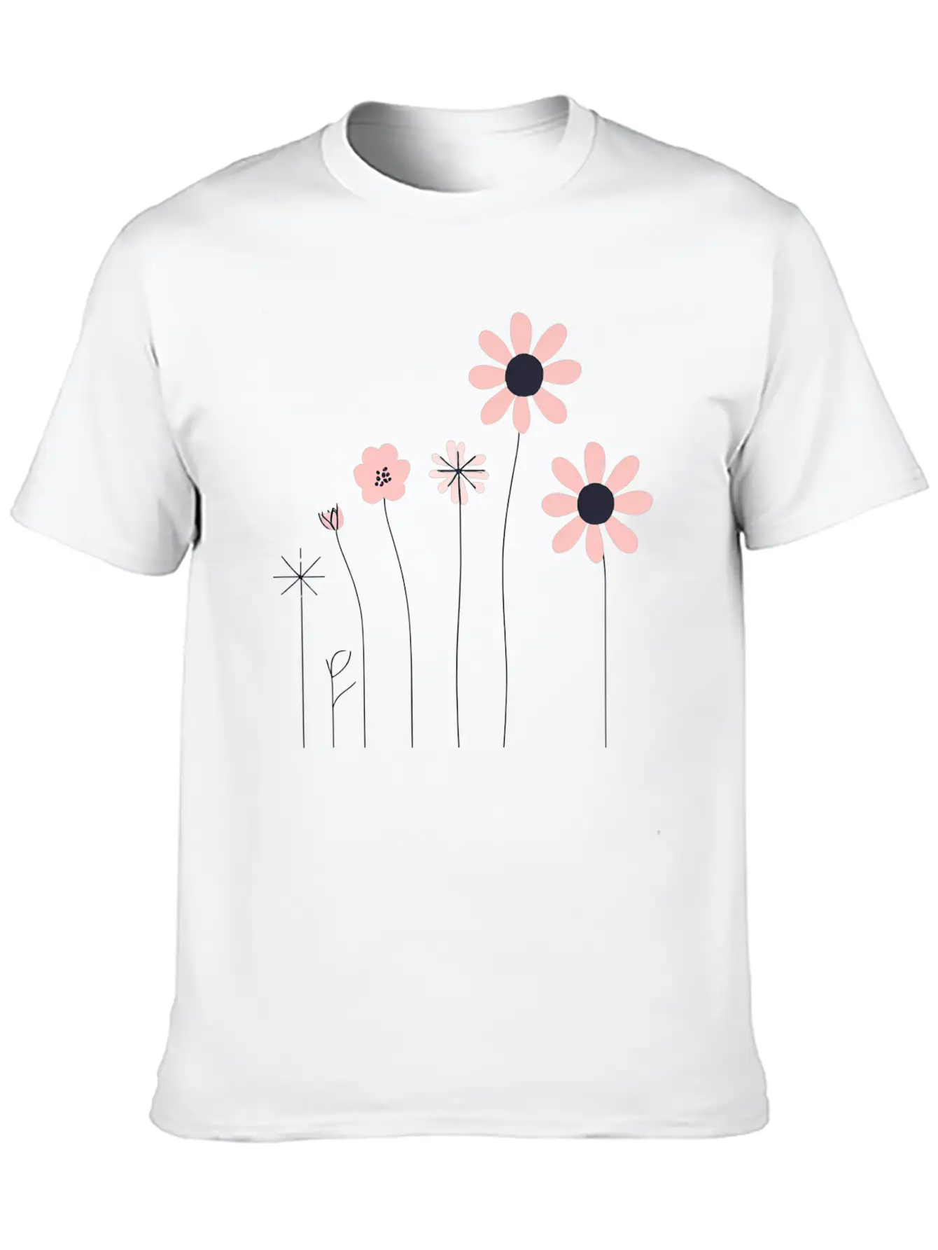 Minimalist Hand-Drawn Floral Line Art Design Unisex Short Sleeve Soft Cotton T-Shirt – Casual Everyday Wear