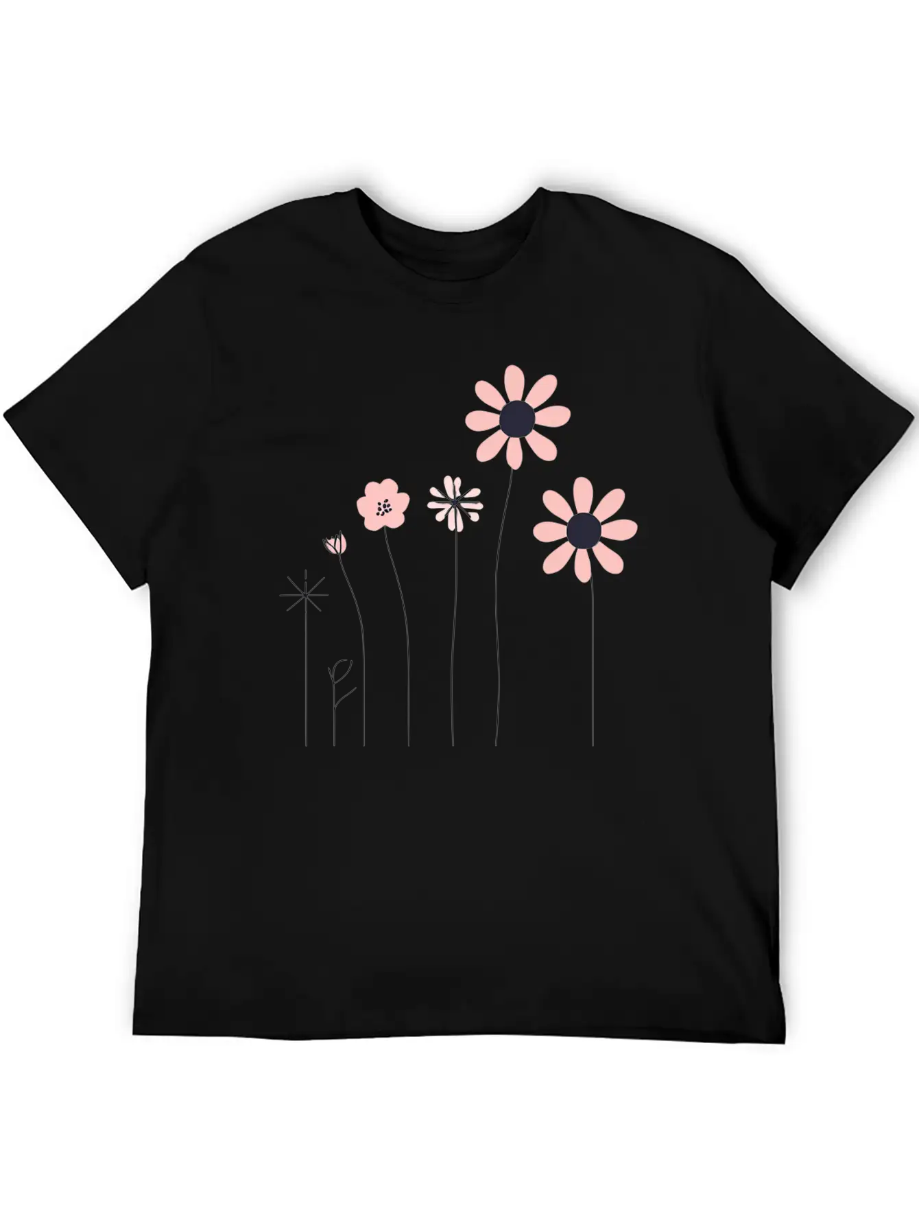 Minimalist Hand-Drawn Floral Line Art Design Unisex Short Sleeve Soft Cotton T-Shirt – Casual Everyday Wear