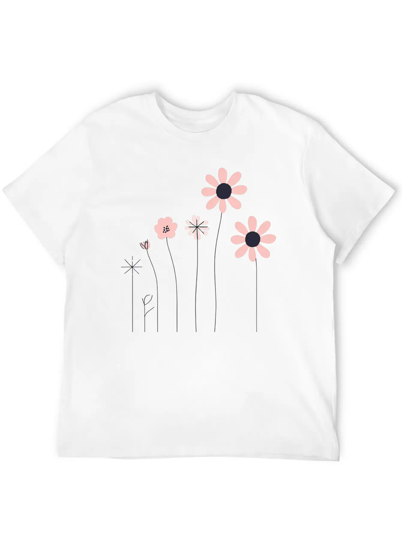 Minimalist Hand-Drawn Floral Line Art Design Unisex Short Sleeve Soft Cotton T-Shirt – Casual Everyday Wear