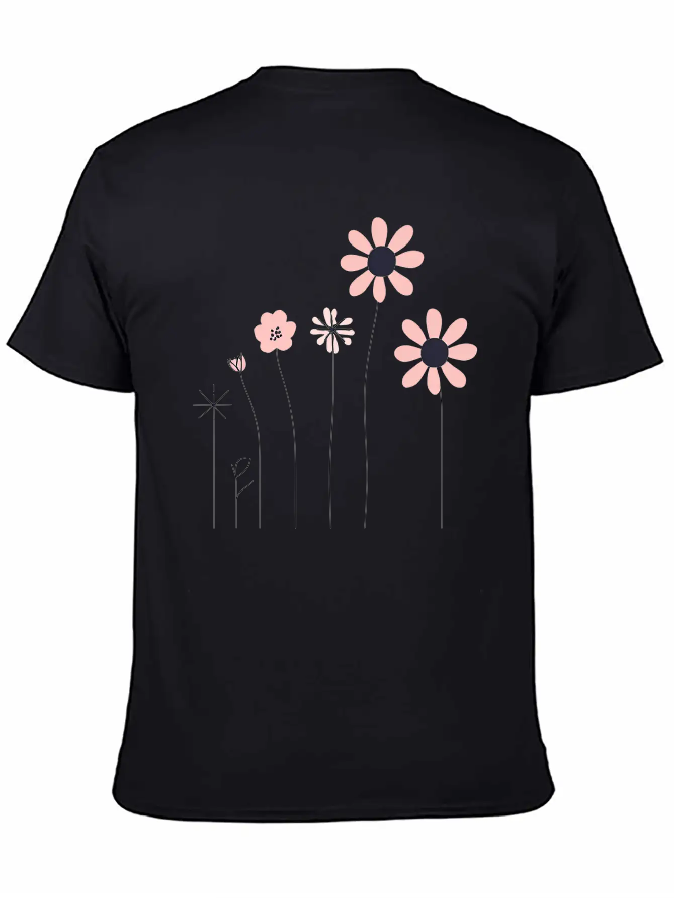 Minimalist Hand-Drawn Floral Line Art Design Unisex Short Sleeve Soft Cotton T-Shirt – Casual Everyday Wear