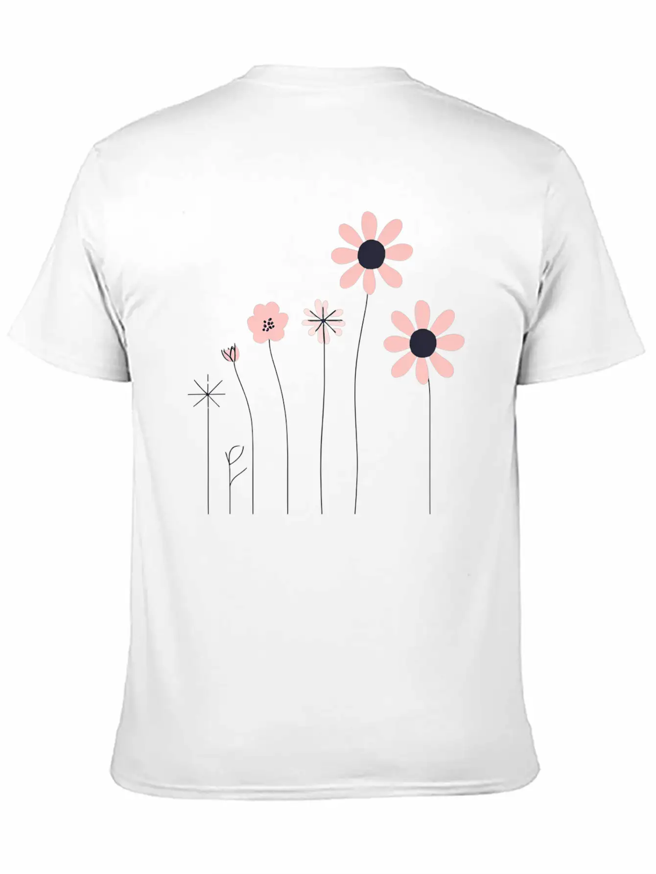 Minimalist Hand-Drawn Floral Line Art Design Unisex Short Sleeve Soft Cotton T-Shirt – Casual Everyday Wear