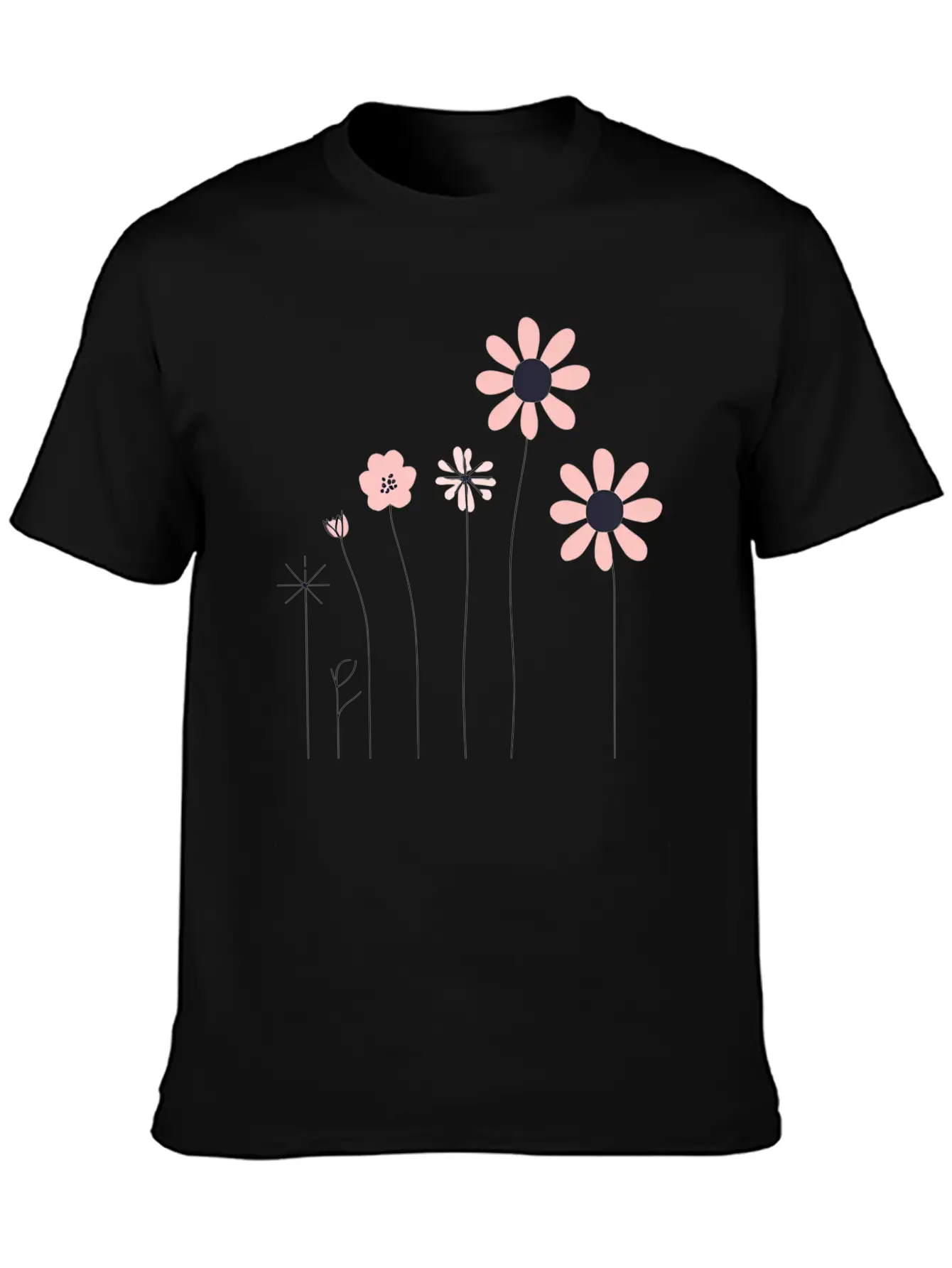 Minimalist Hand-Drawn Floral Line Art Design Unisex Short Sleeve Soft Cotton T-Shirt – Casual Everyday Wear