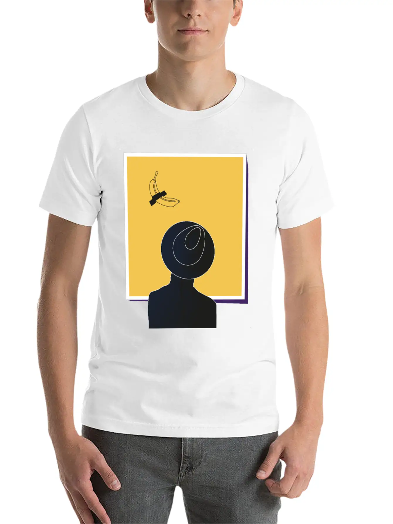 Minimalist Illustration Of A Man Looking At Art Essential Unisex Summer Tee – Soft Cotton Casual Fit