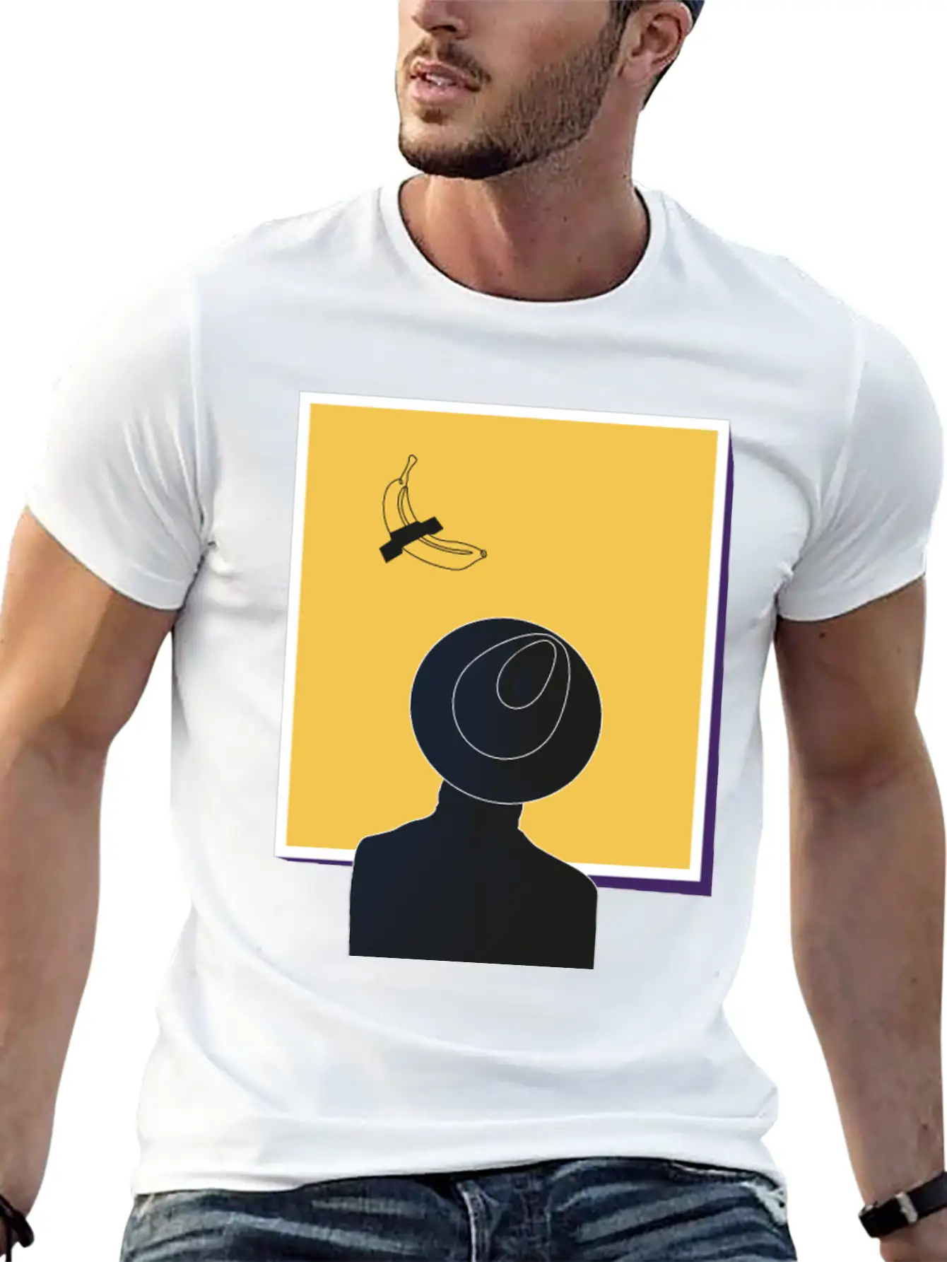 Minimalist Illustration Of A Man Looking At Art Essential Unisex Summer Tee – Soft Cotton Casual Fit