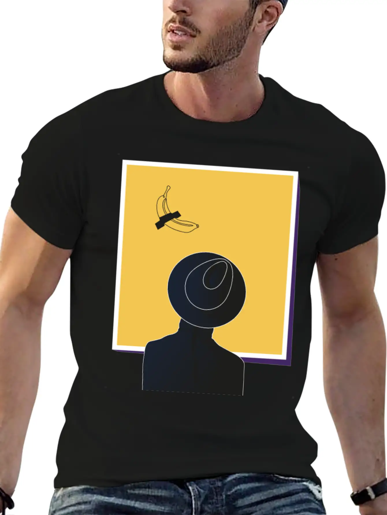 Minimalist Illustration Of A Man Looking At Art Essential Unisex Summer Tee – Soft Cotton Casual Fit