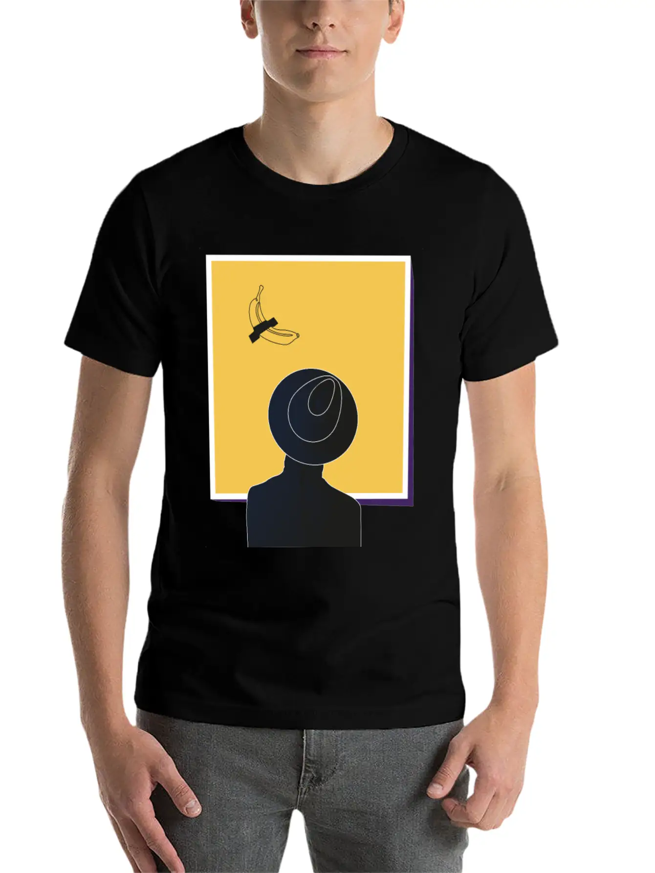 Minimalist Illustration Of A Man Looking At Art Essential Unisex Summer Tee – Soft Cotton Casual Fit