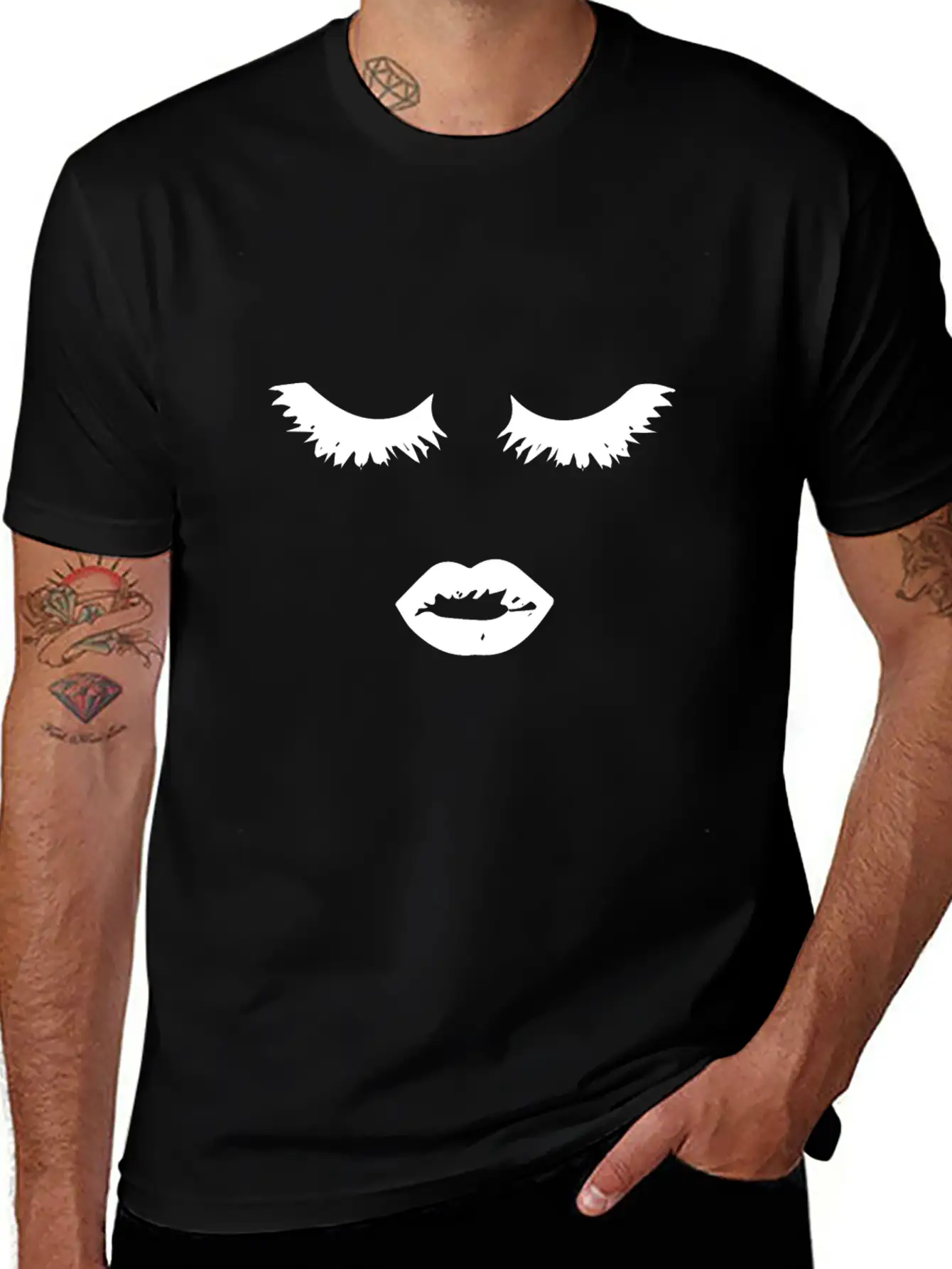Minimalistic Black Mascara Edgy Eyelashes And Lips Timeless Short Sleeve Tee – Comfy And Minimalist Design