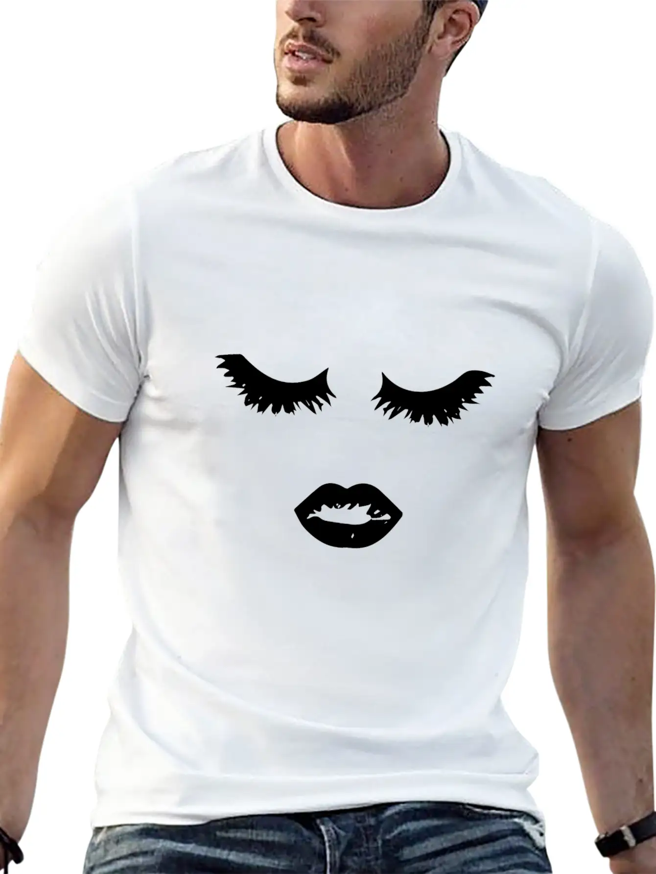 Minimalistic Black Mascara Edgy Eyelashes And Lips Timeless Short Sleeve Tee – Comfy And Minimalist Design