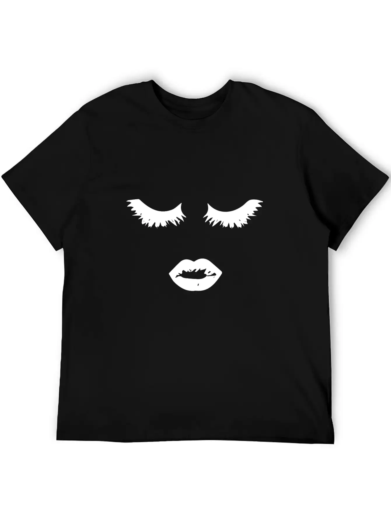 Minimalistic Black Mascara Edgy Eyelashes And Lips Timeless Short Sleeve Tee – Comfy And Minimalist Design