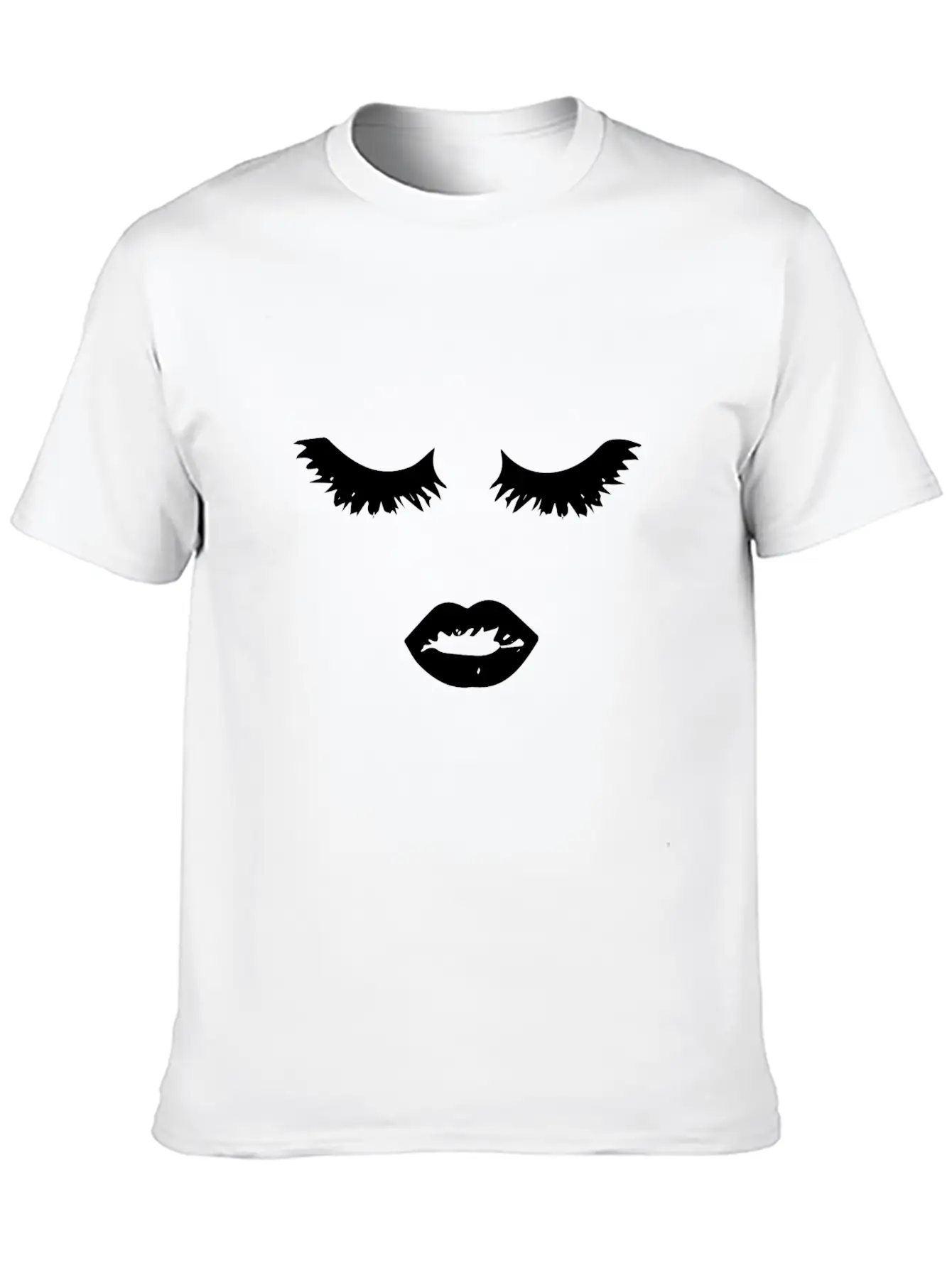 Minimalistic Black Mascara Edgy Eyelashes And Lips Timeless Short Sleeve Tee – Comfy And Minimalist Design
