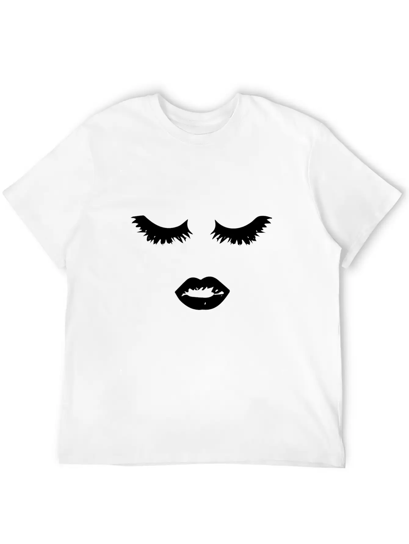 Minimalistic Black Mascara Edgy Eyelashes And Lips Timeless Short Sleeve Tee – Comfy And Minimalist Design