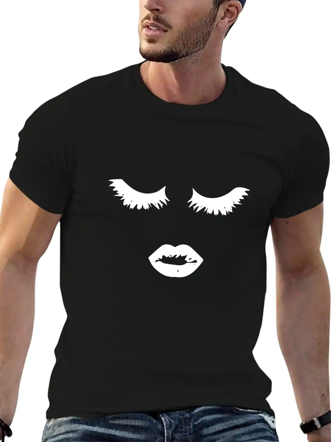 Minimalistic Black Mascara Edgy Eyelashes And Lips Timeless Short Sleeve Tee – Comfy And Minimalist Design