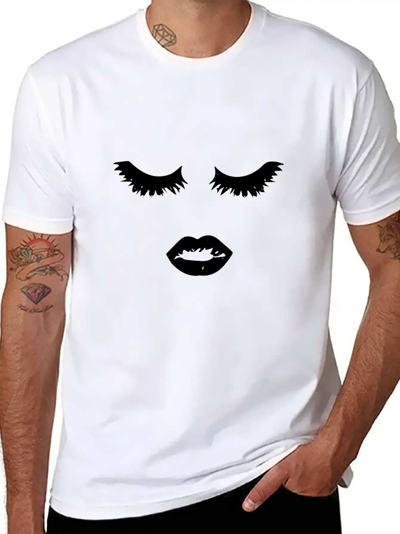 Minimalistic Black Mascara Edgy Eyelashes And Lips Timeless Short Sleeve Tee – Comfy And Minimalist Design
