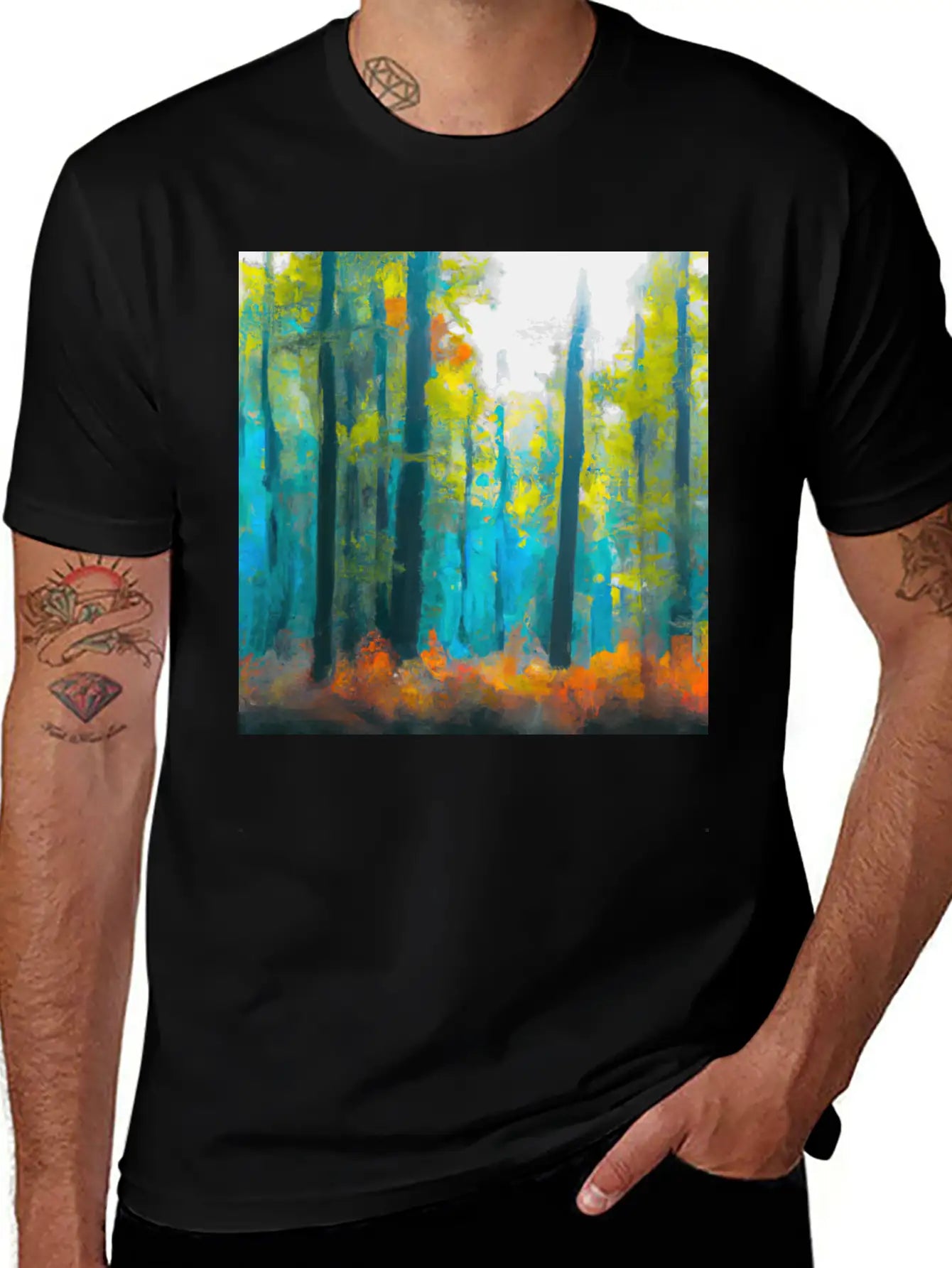 Misty Autumn Forest Basic Graphic T-Shirt – Daily Comfort In Soft Cotton