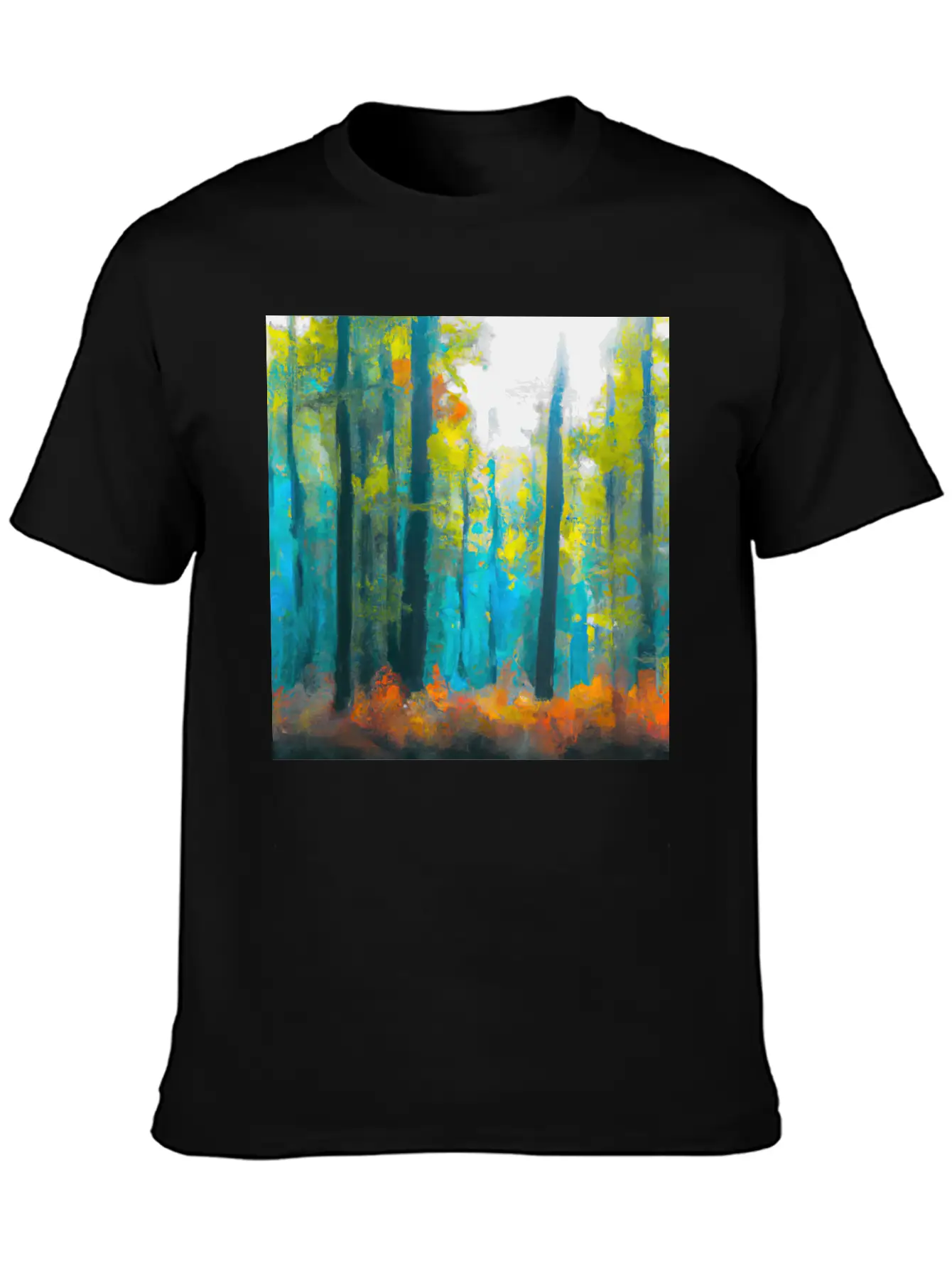 Misty Autumn Forest Basic Graphic T-Shirt – Daily Comfort In Soft Cotton