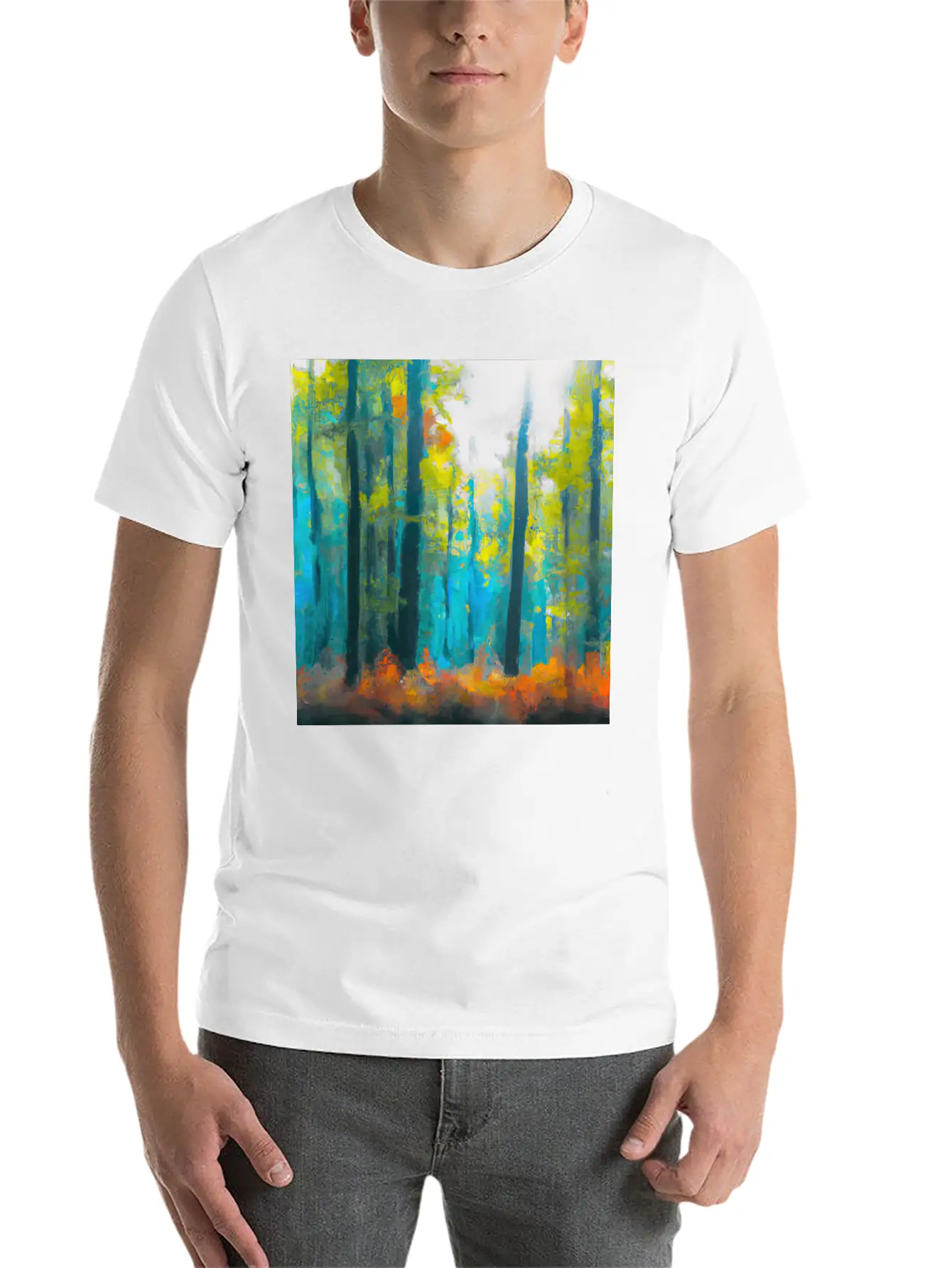 Misty Autumn Forest Basic Graphic T-Shirt – Daily Comfort In Soft Cotton