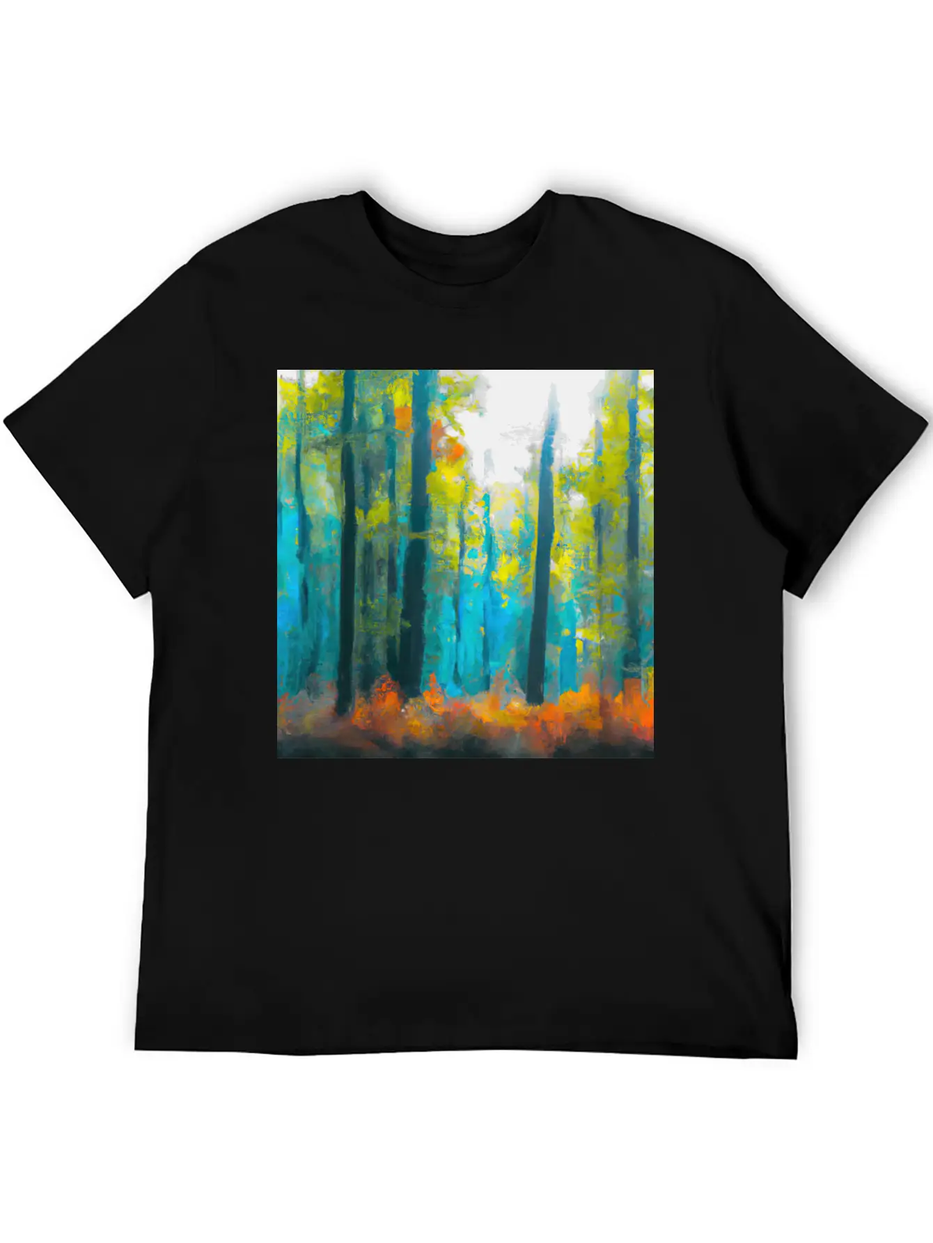 Misty Autumn Forest Basic Graphic T-Shirt – Daily Comfort In Soft Cotton