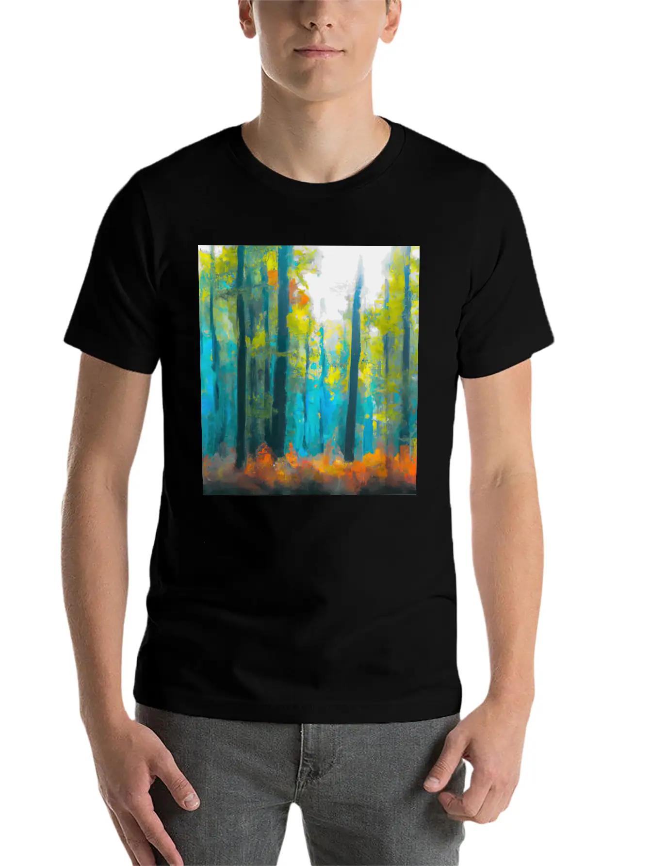 Misty Autumn Forest Basic Graphic T-Shirt – Daily Comfort In Soft Cotton