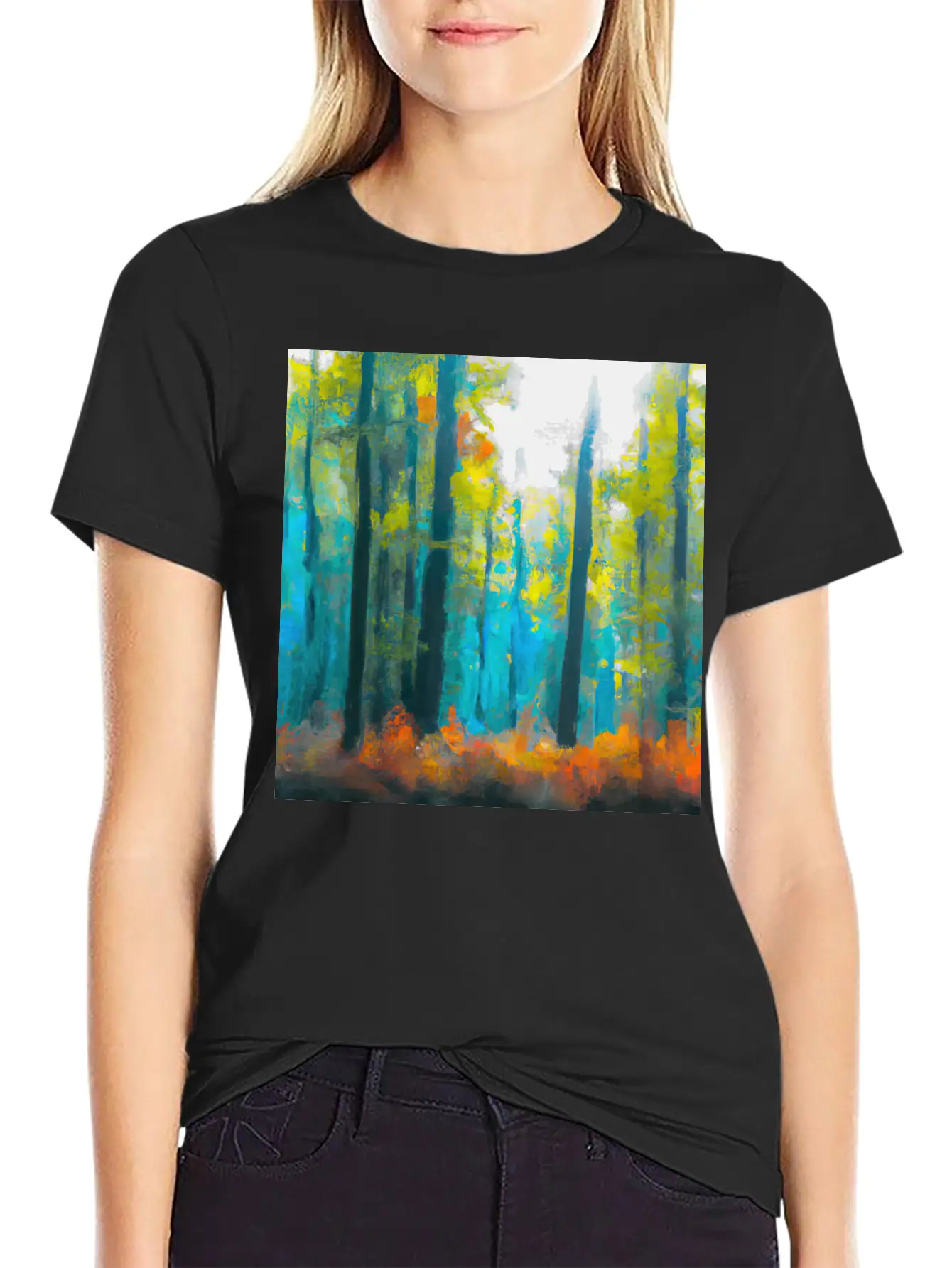 Misty Autumn Forest Basic Graphic T-Shirt – Daily Comfort In Soft Cotton
