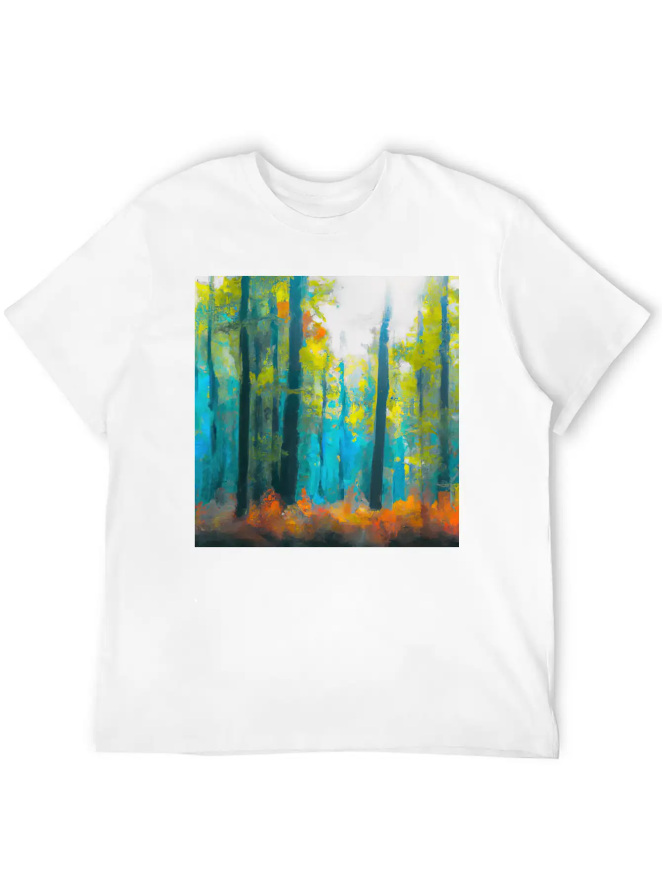 Misty Autumn Forest Basic Graphic T-Shirt – Daily Comfort In Soft Cotton