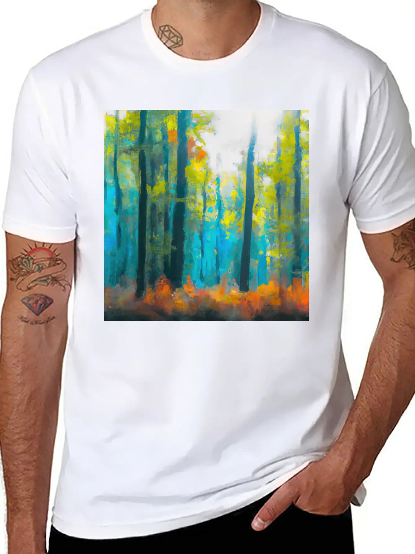Misty Autumn Forest Basic Graphic T-Shirt – Daily Comfort In Soft Cotton