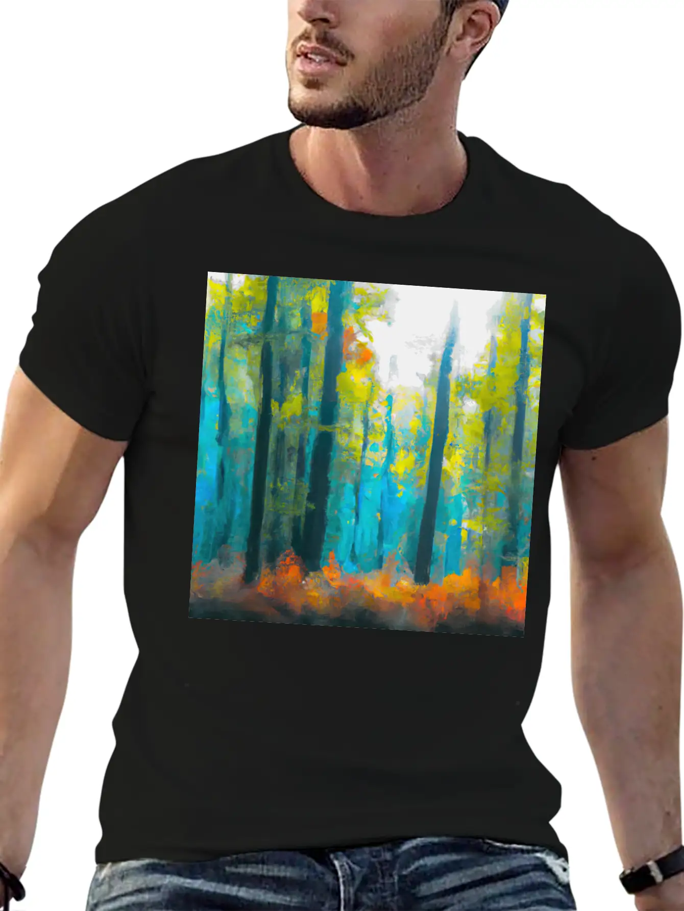 Misty Autumn Forest Basic Graphic T-Shirt – Daily Comfort In Soft Cotton