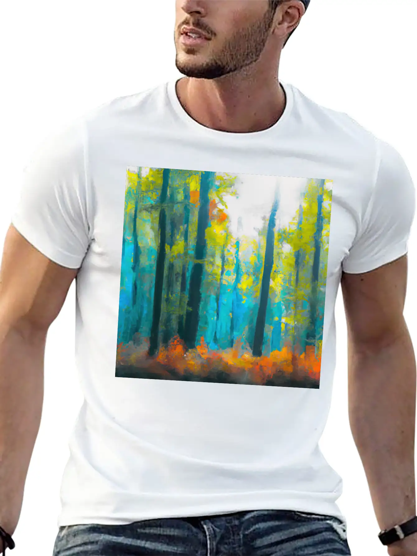 Misty Autumn Forest Basic Graphic T-Shirt – Daily Comfort In Soft Cotton