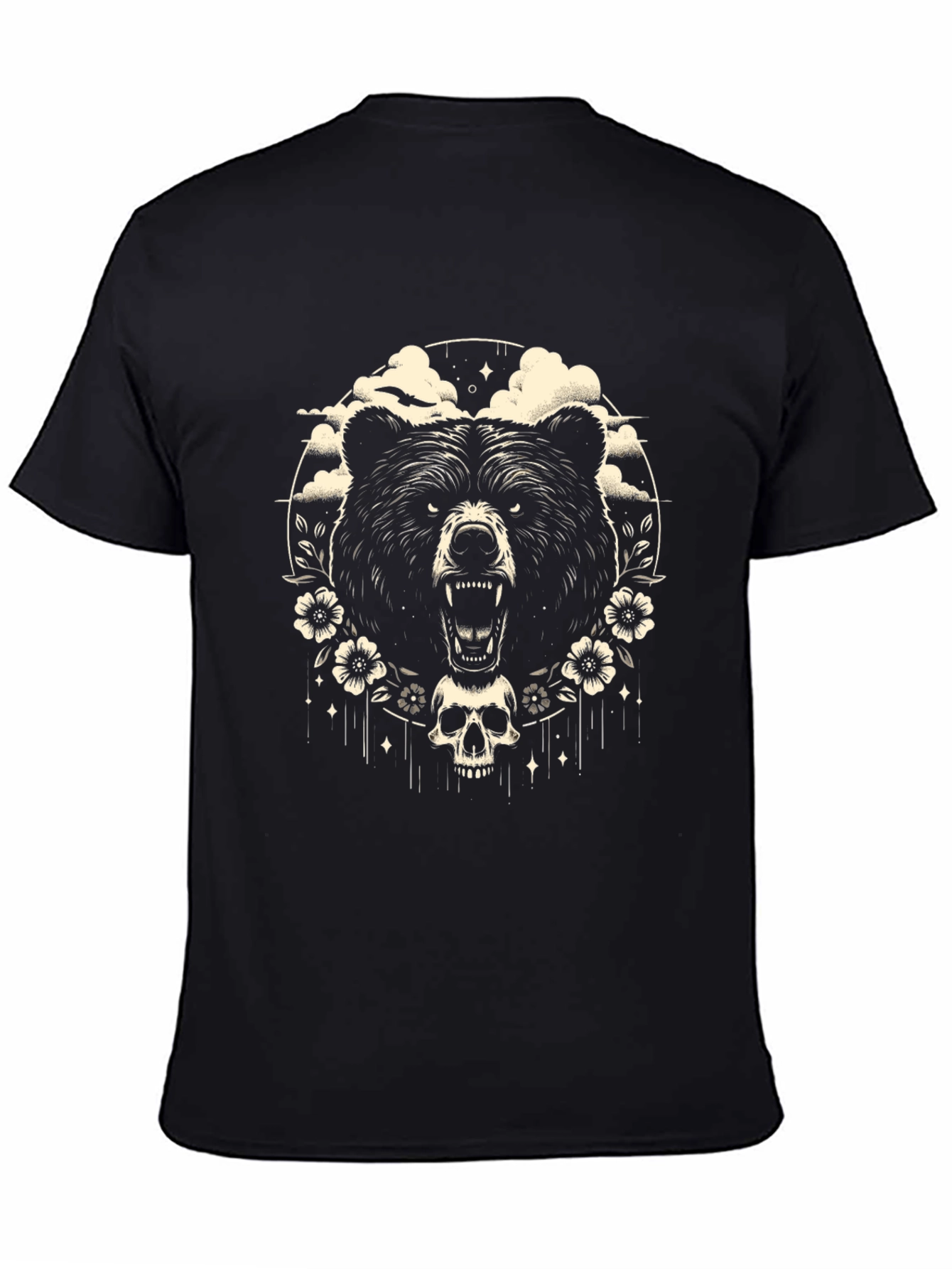 Bear & Skull Graphic Tee - Edgy Black T-Shirt
