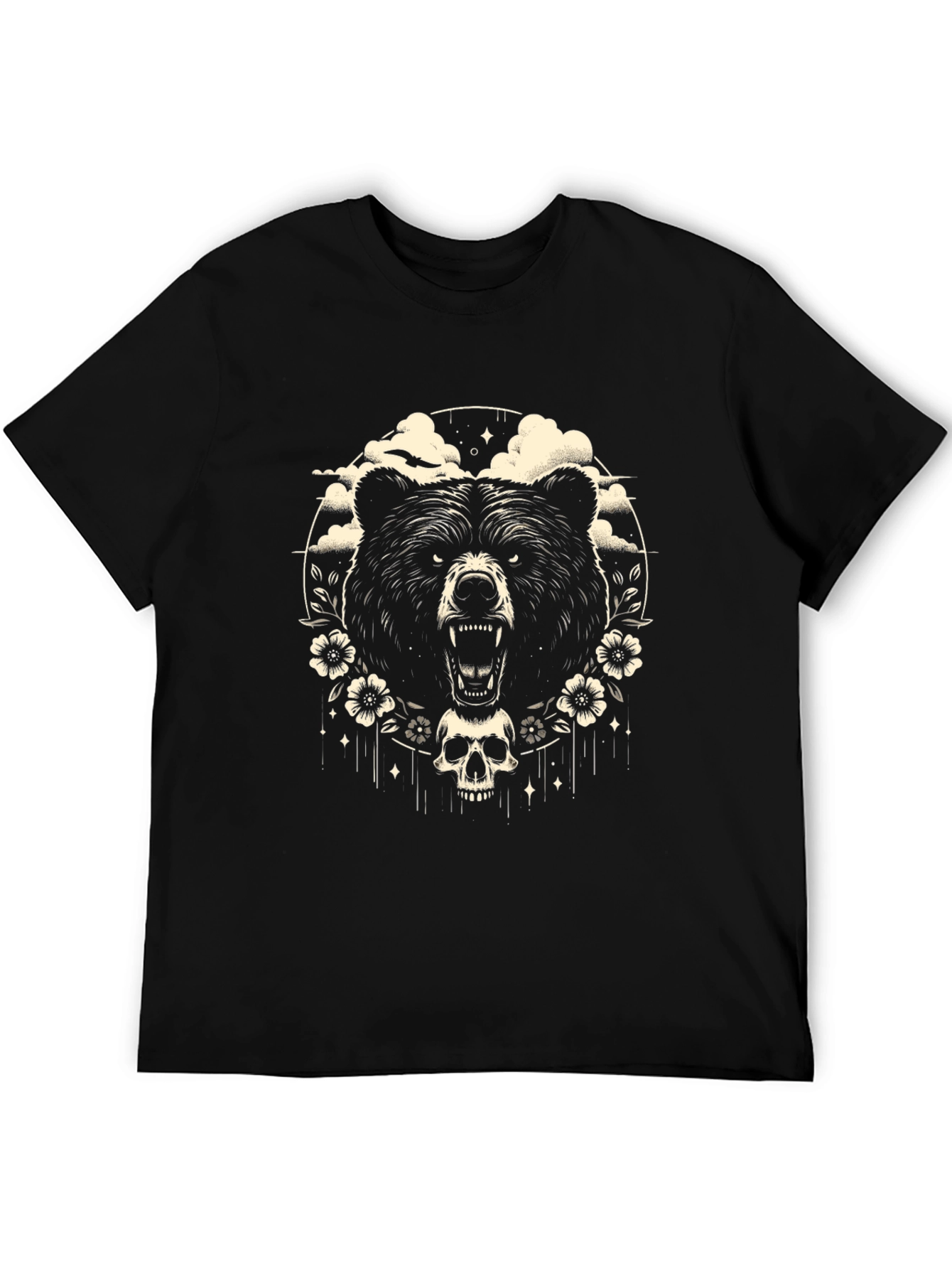 Bear & Skull Graphic Tee - Edgy Black T-Shirt