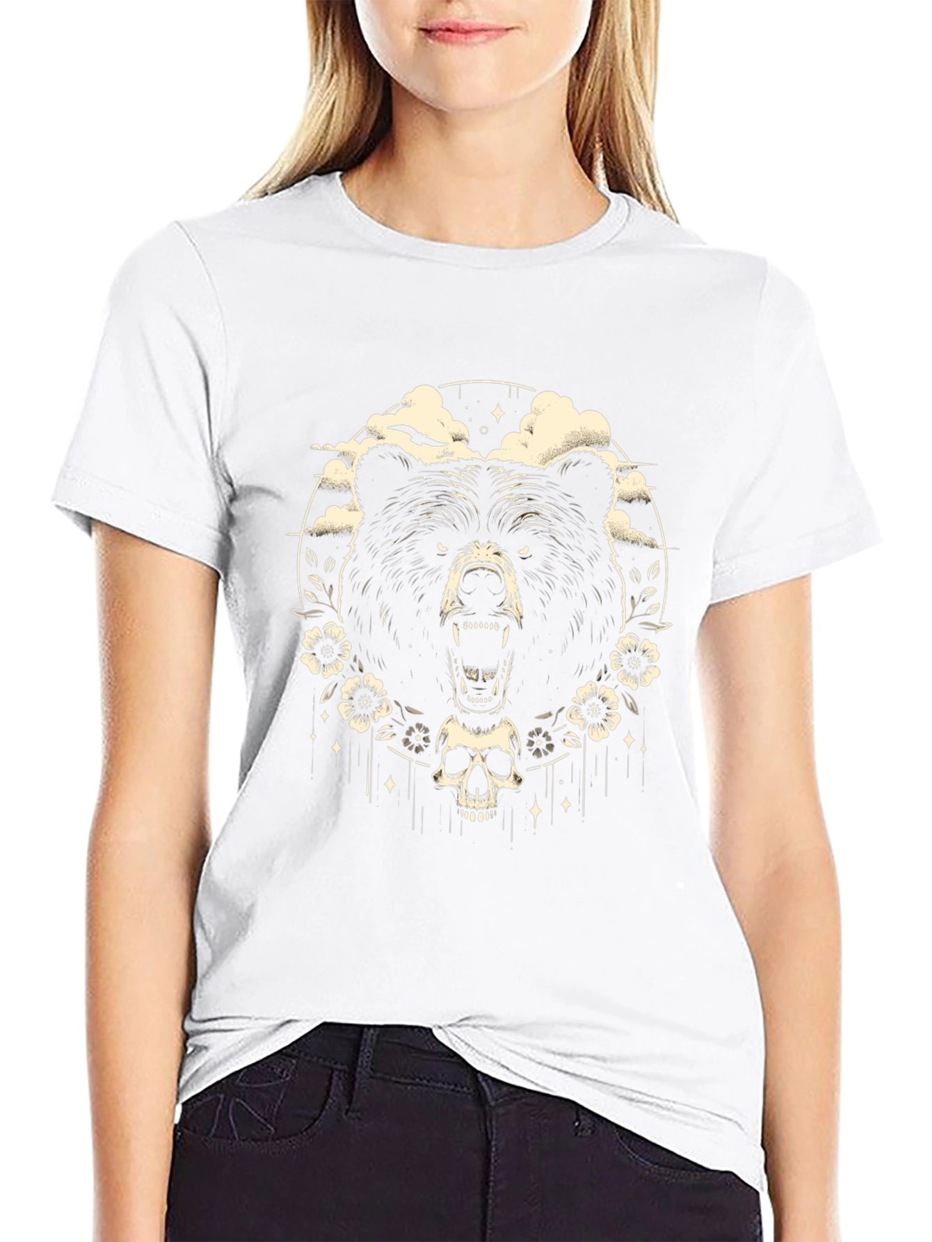 Bear & Skull Graphic Tee - Edgy Black T-Shirt