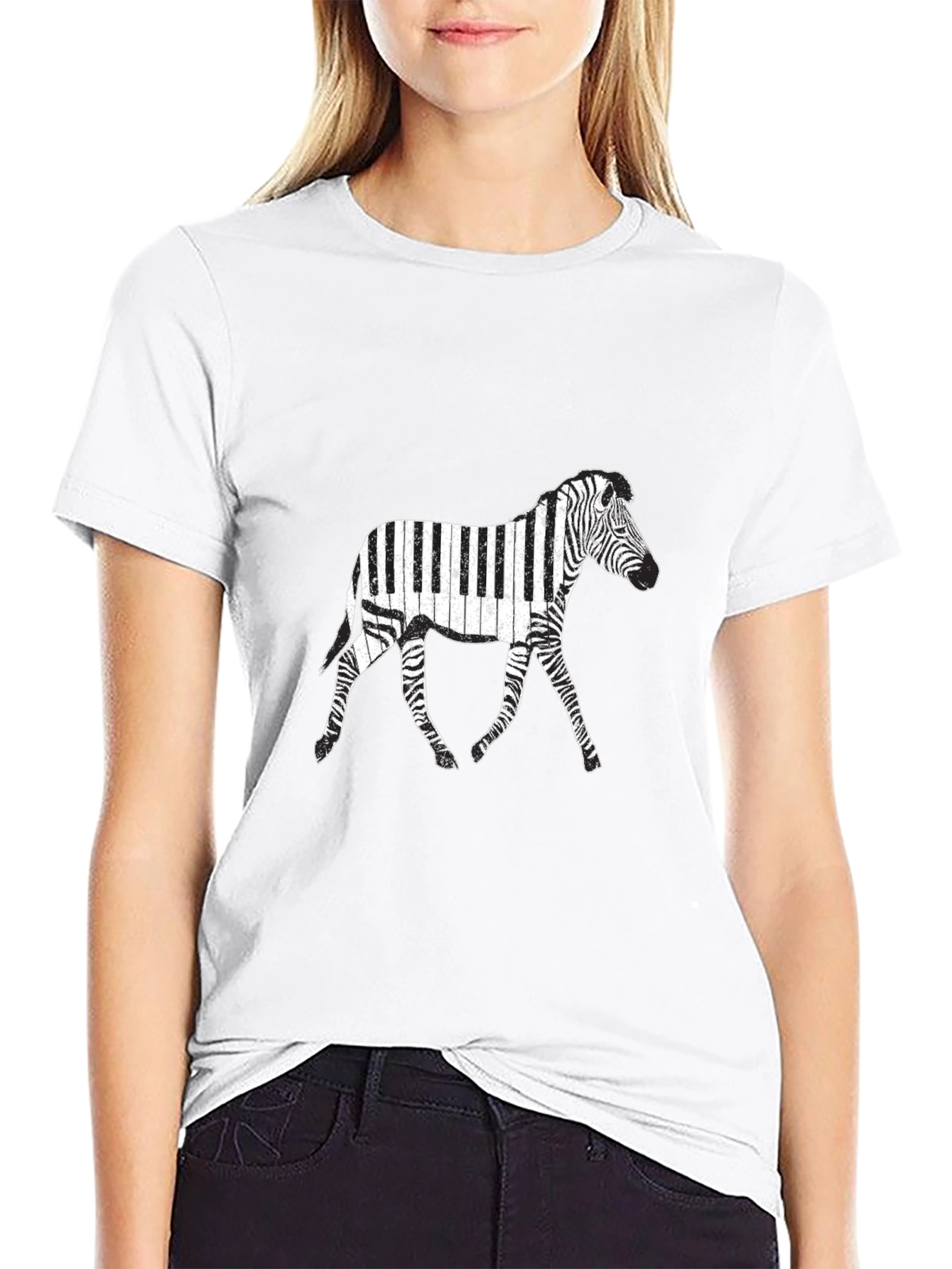 Zebra Piano T-Shirt - Black Graphic Tee