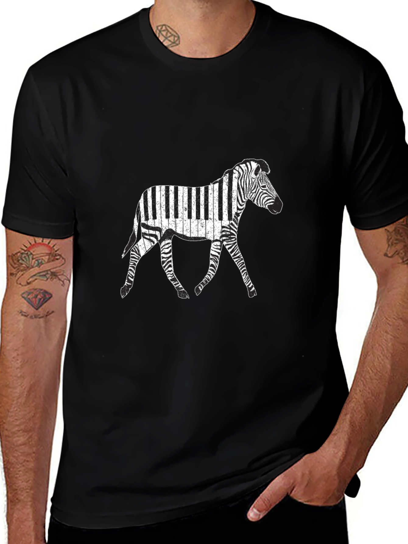 Zebra Piano T-Shirt - Black Graphic Tee