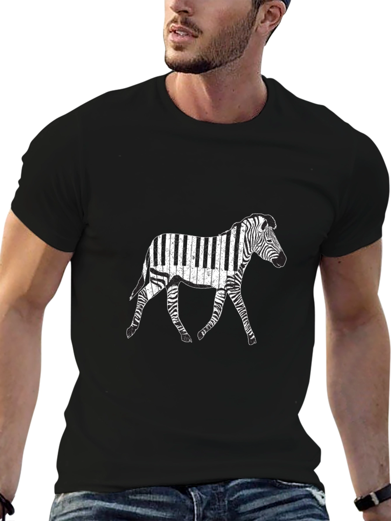 Zebra Piano T-Shirt - Black Graphic Tee
