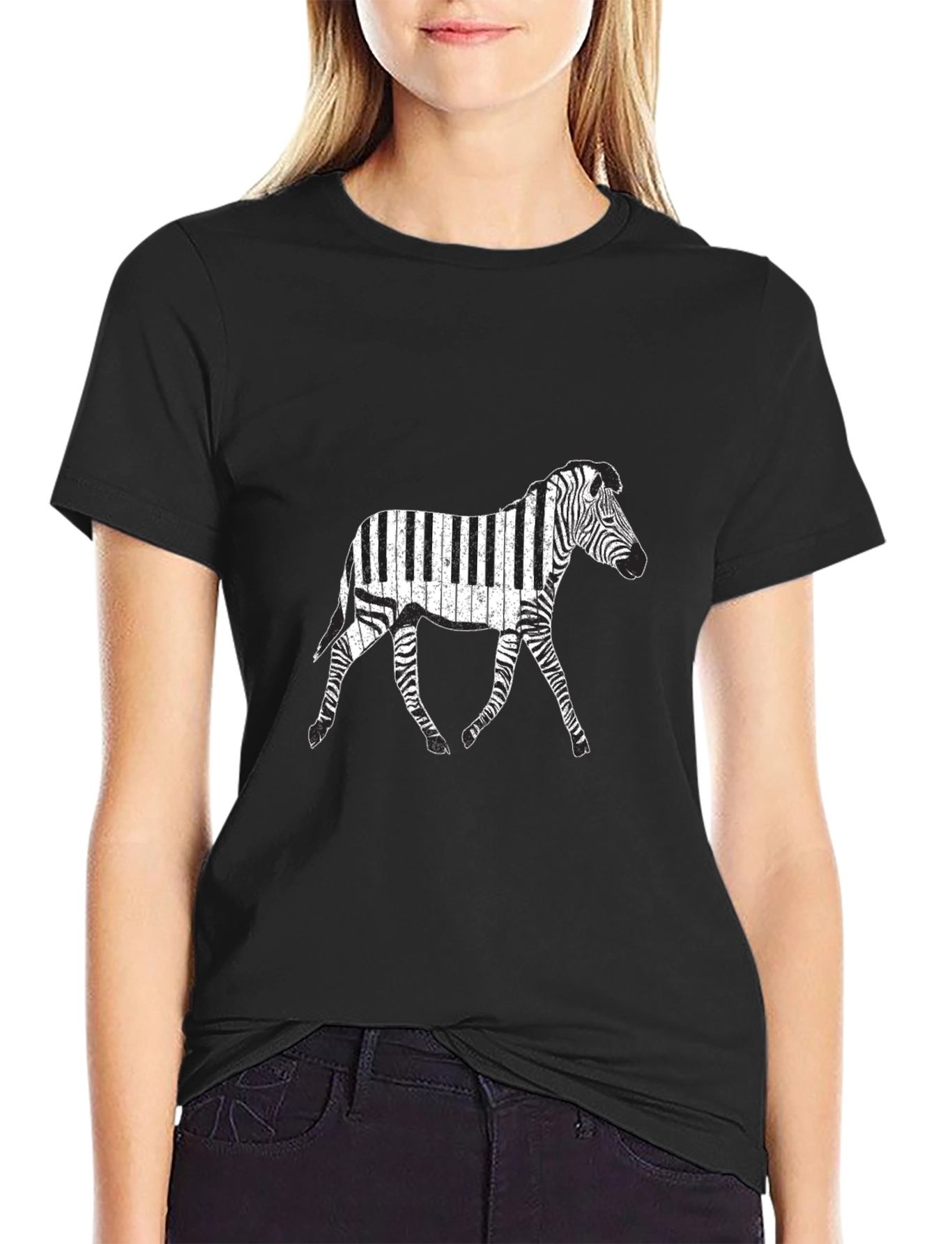Zebra Piano T-Shirt - Black Graphic Tee