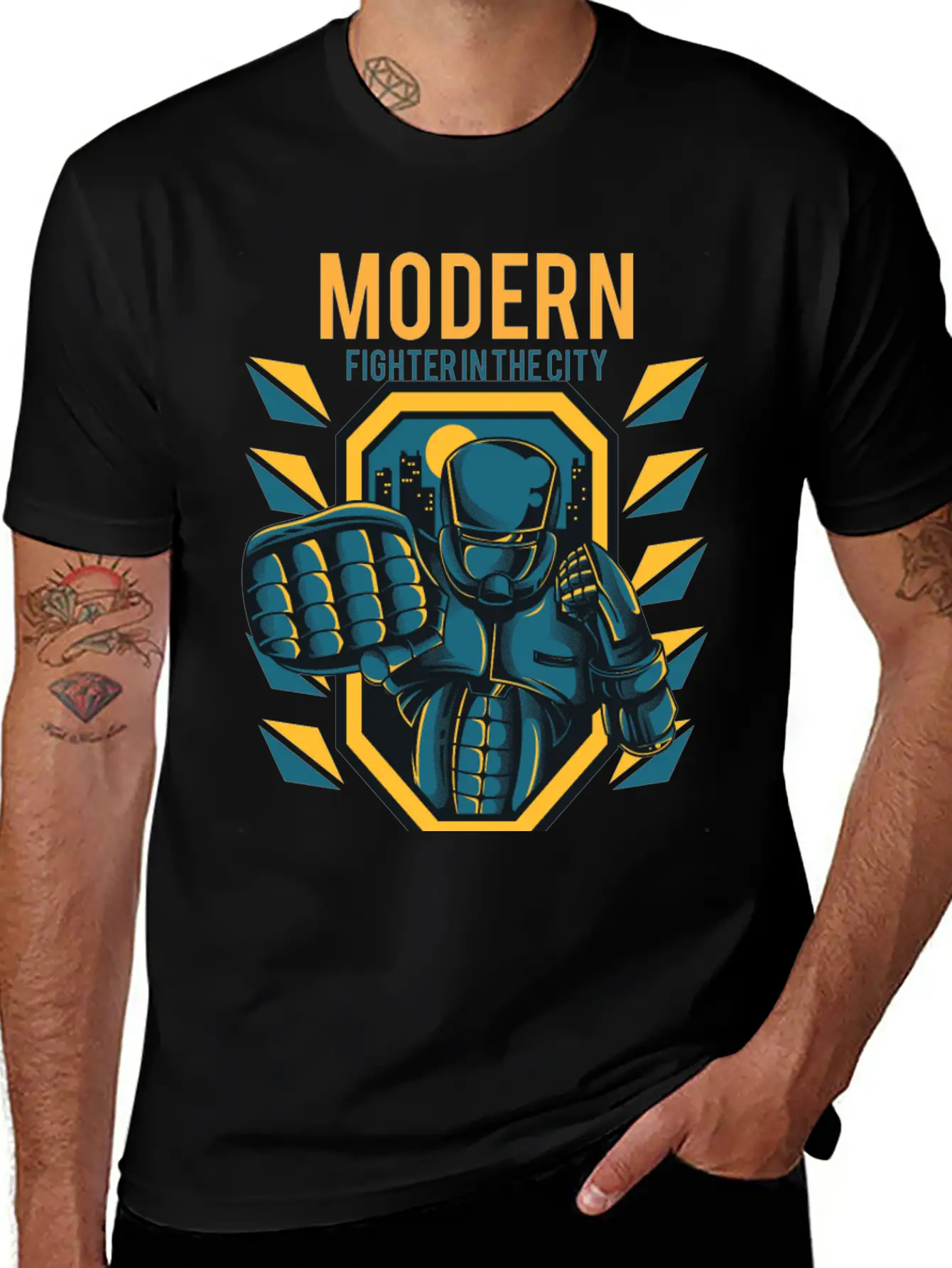 Modern Fighter In The City. Fast And Sure Stylish Everyday T-Shirt – Unisex Basic Cotton Tee
