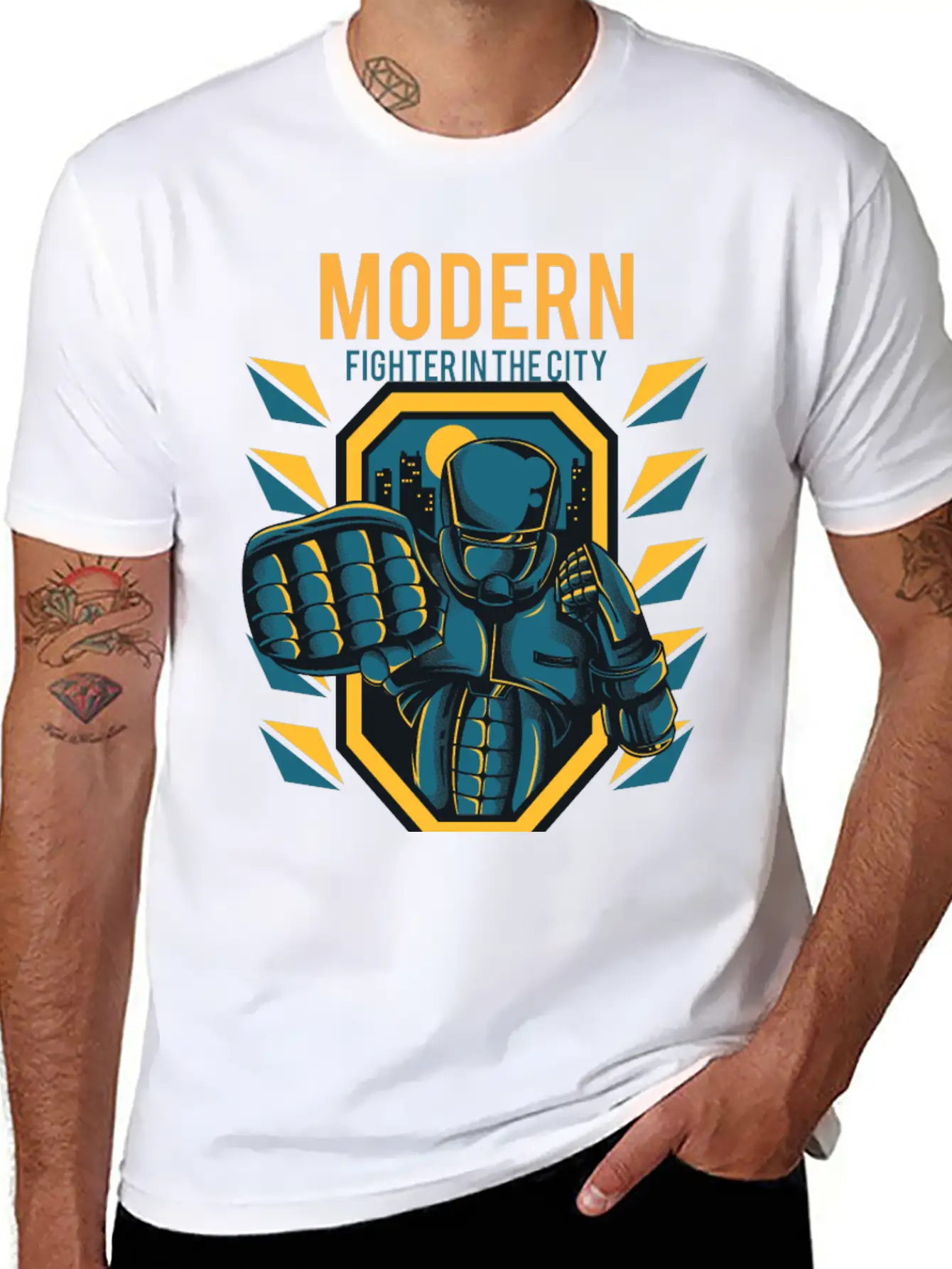 Modern Fighter In The City. Fast And Sure Stylish Everyday T-Shirt – Unisex Basic Cotton Tee